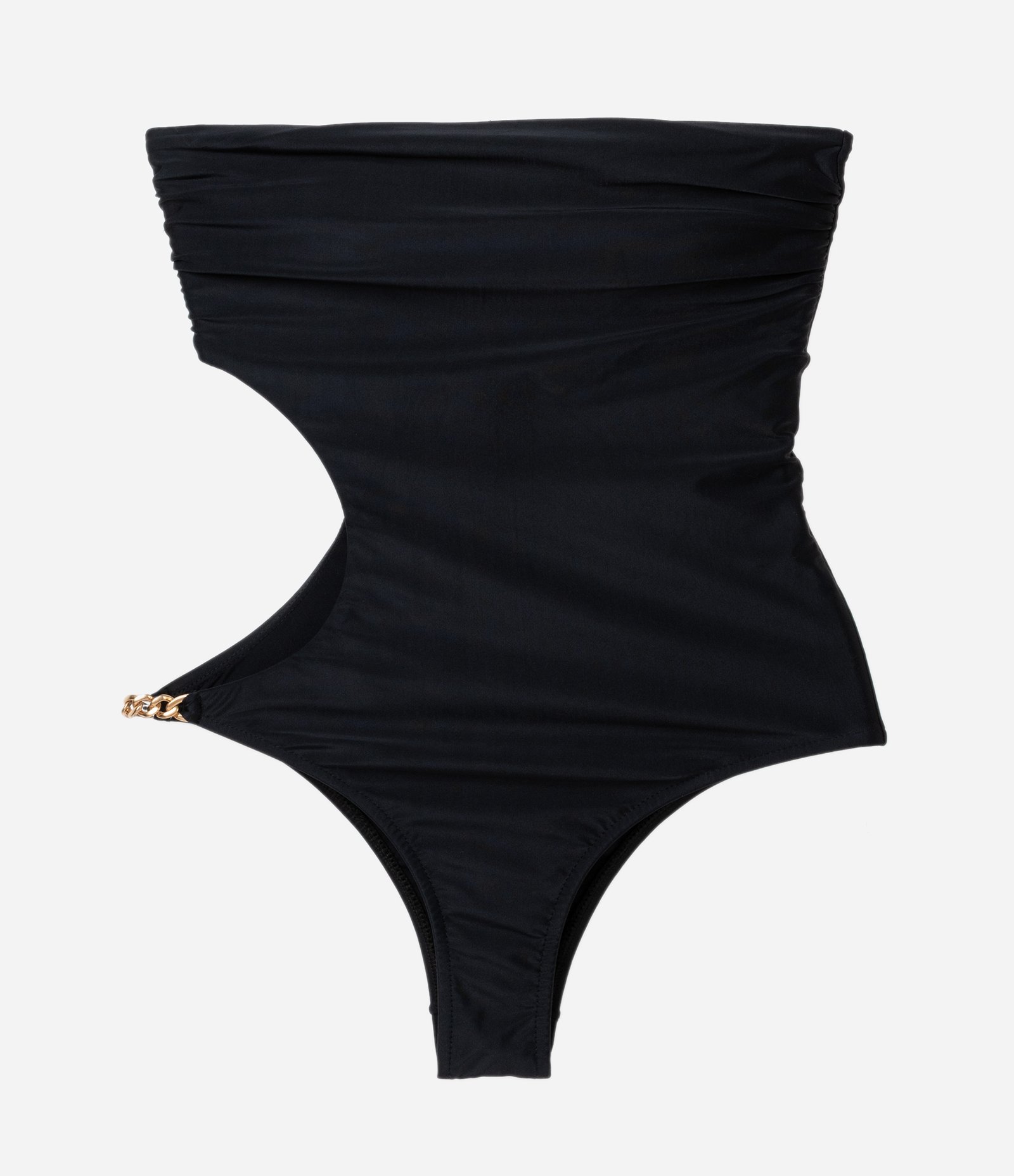 Maiô sem Alças em Microfibra com Vazado Lateral e Corrente Metalizado Preto 4