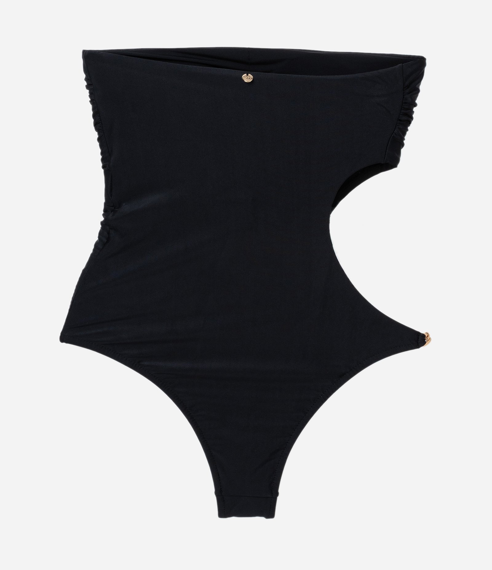 Maiô sem Alças em Microfibra com Vazado Lateral e Corrente Metalizado Preto 5