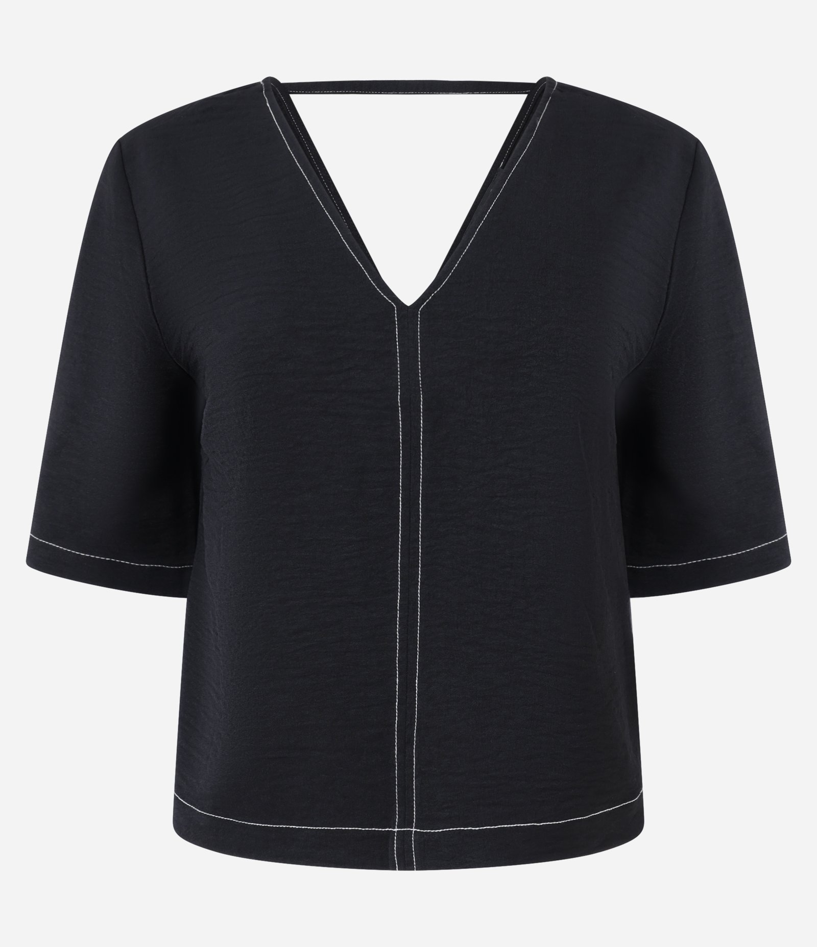 Blusa em Airflow com Decote V e Pesponto Contrastante Preto 5