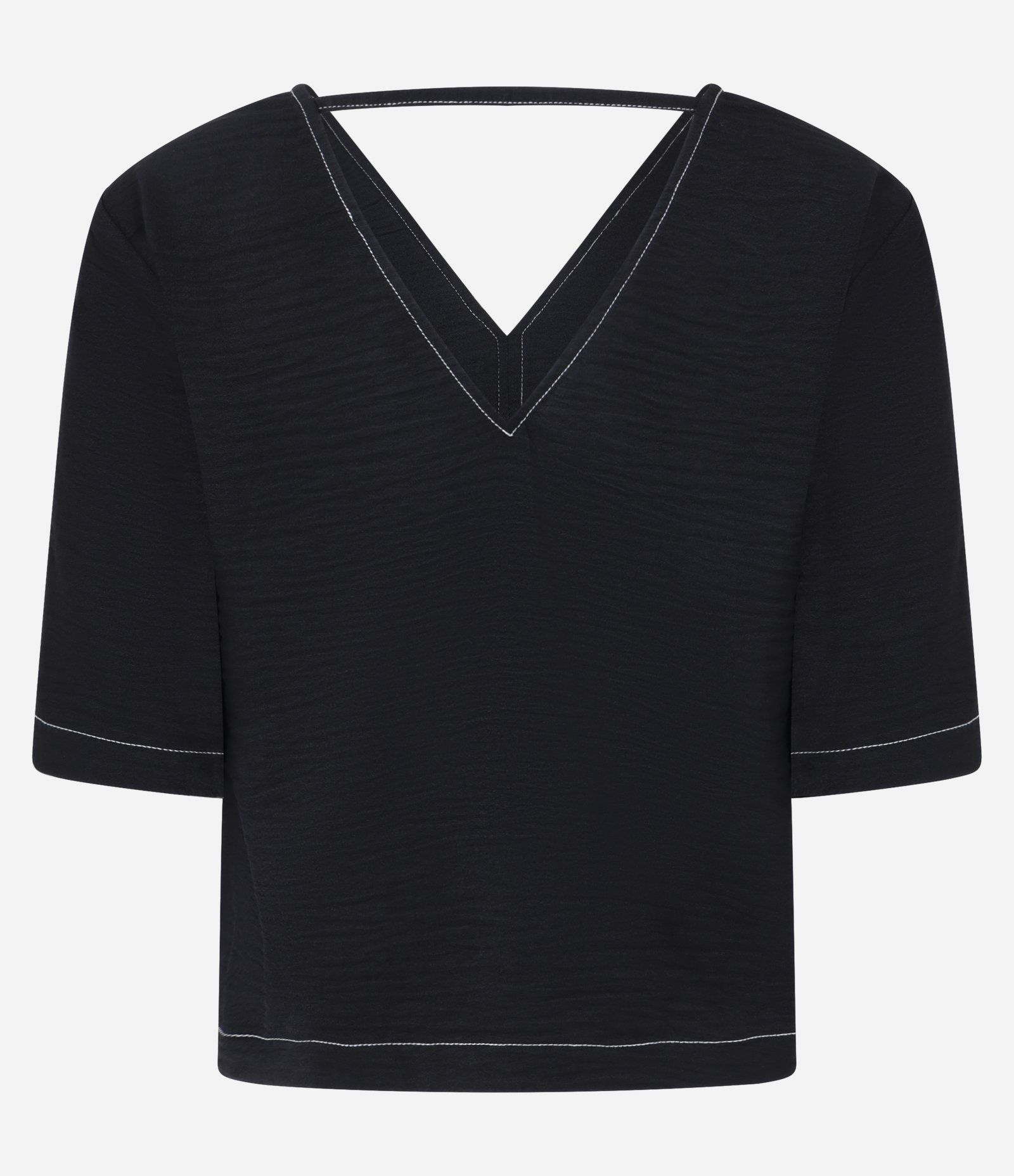 Blusa em Airflow com Decote V e Pesponto Contrastante Preto 6