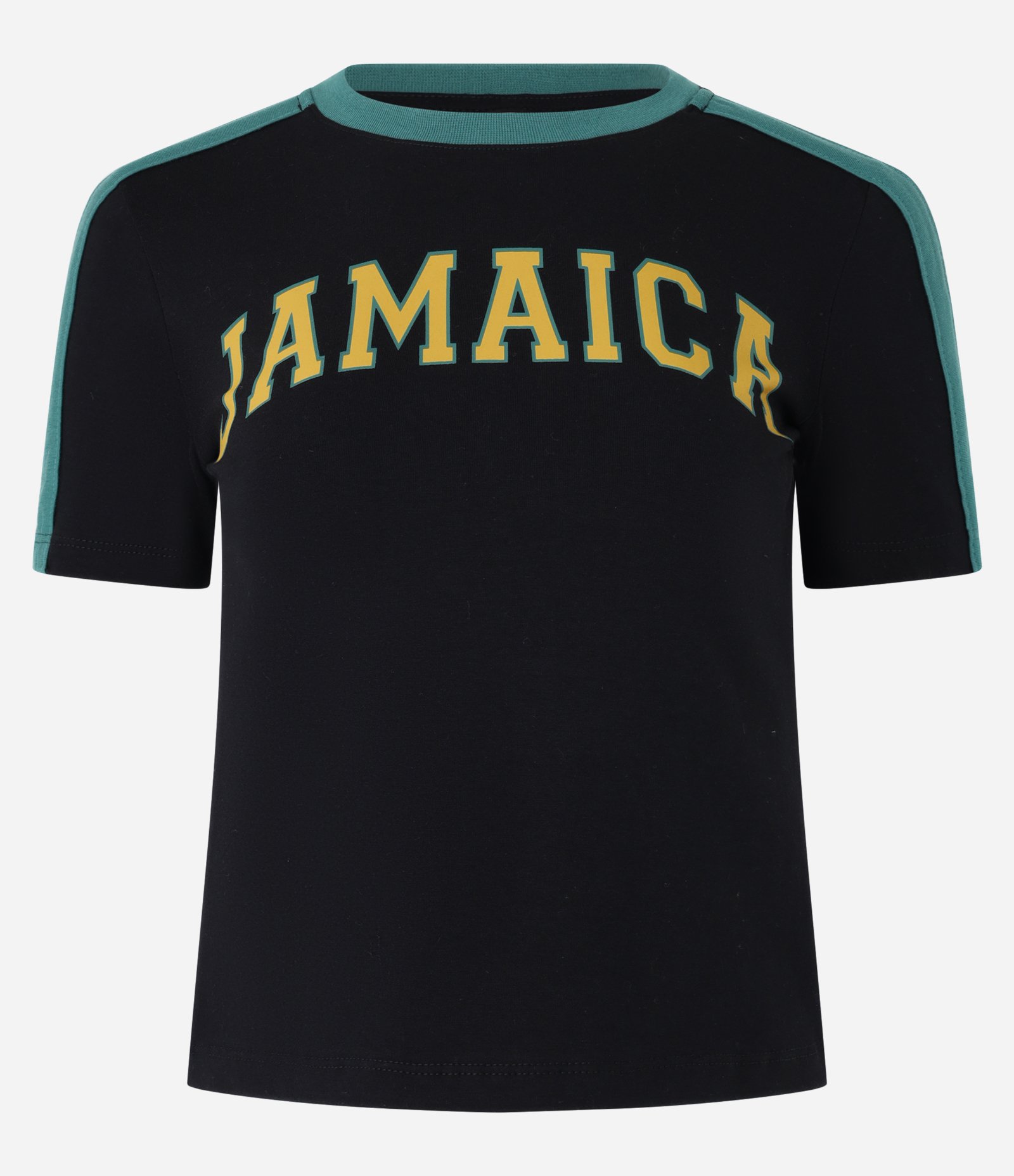 Camiseta em Algodão com Detalhes Contrastantes e Estampa Jamaica Preto 4