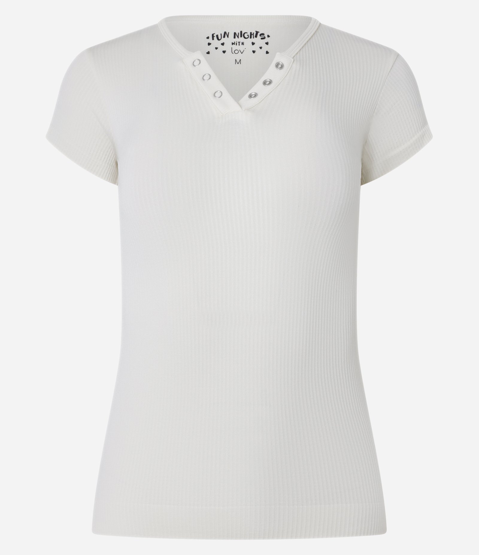 Blusa de Pijama em Ribana com Botões no Decote Off White 6