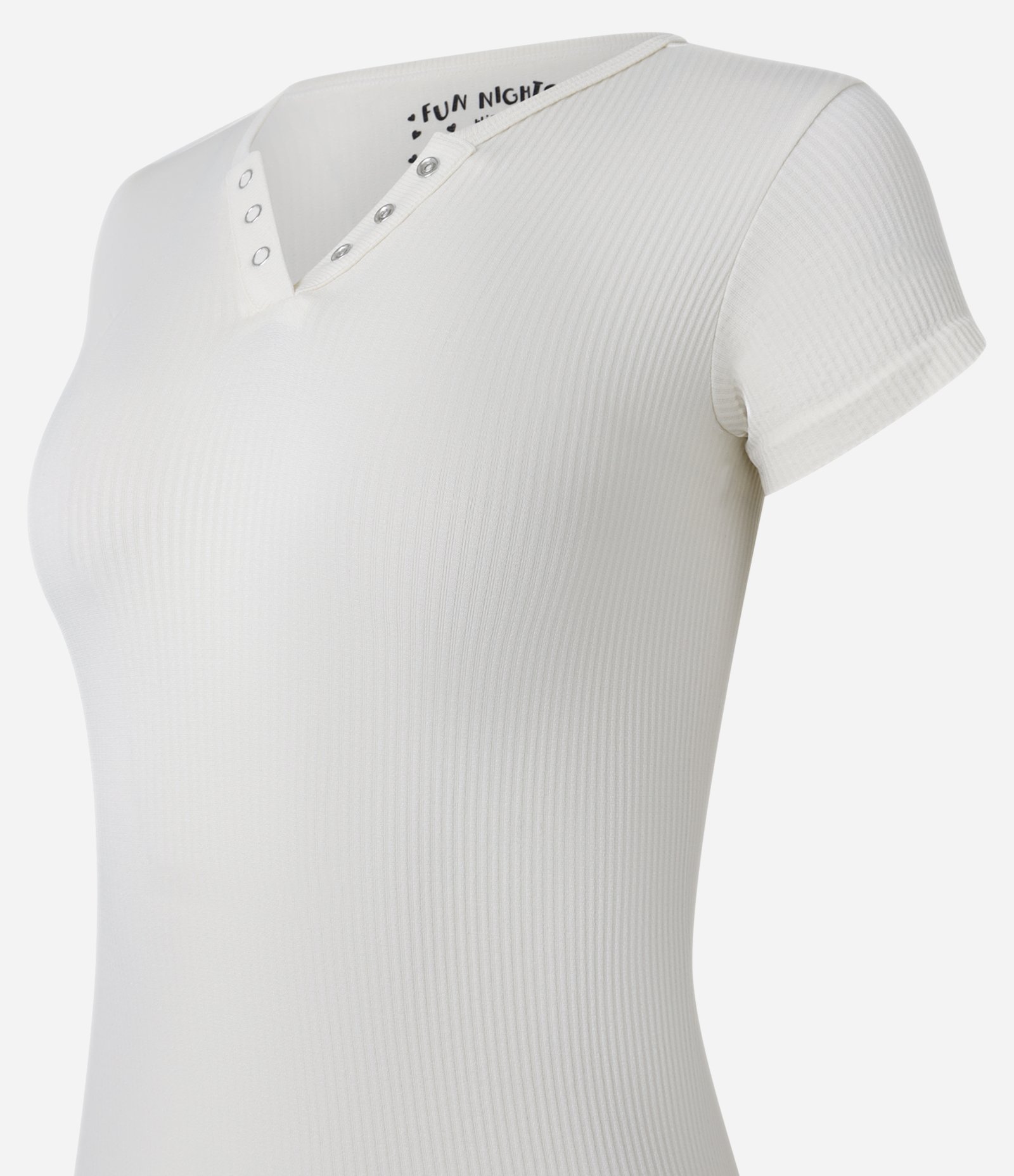 Blusa de Pijama em Ribana com Botões no Decote Off White 7