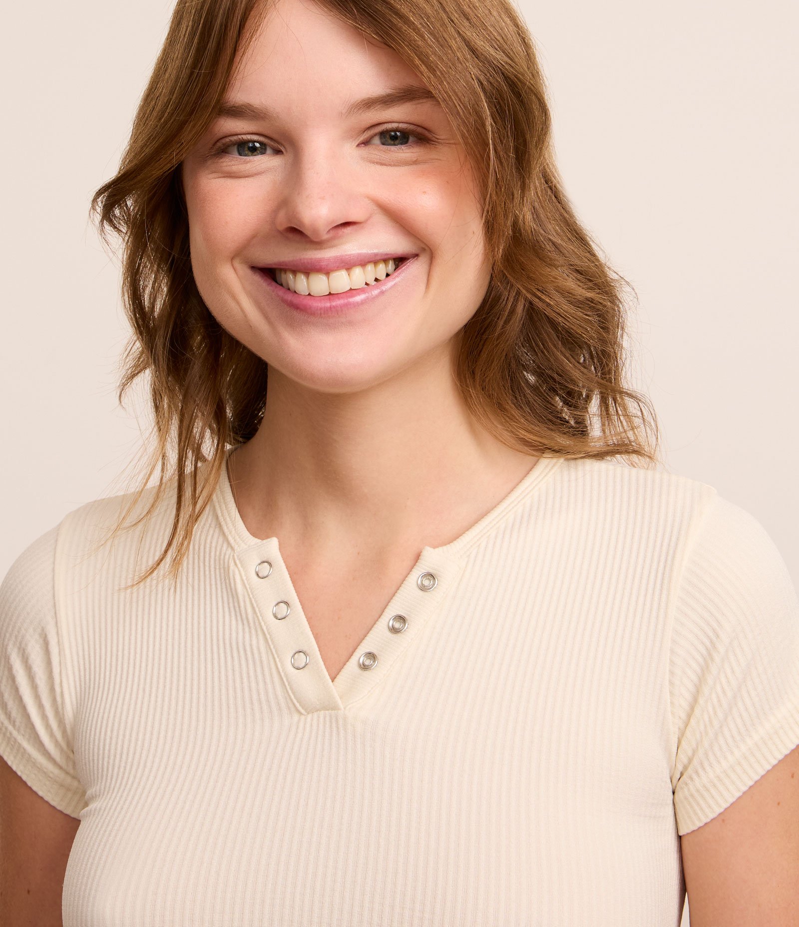 Blusa de Pijama em Ribana com Botões no Decote Off White 3