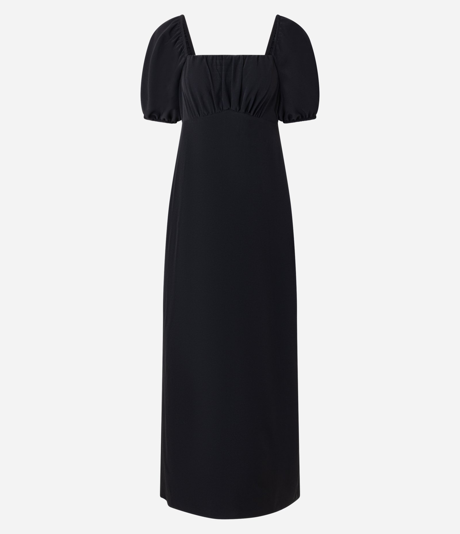 Vestido Long Midi em Crepe com Manga Curta Bufante Preto 7