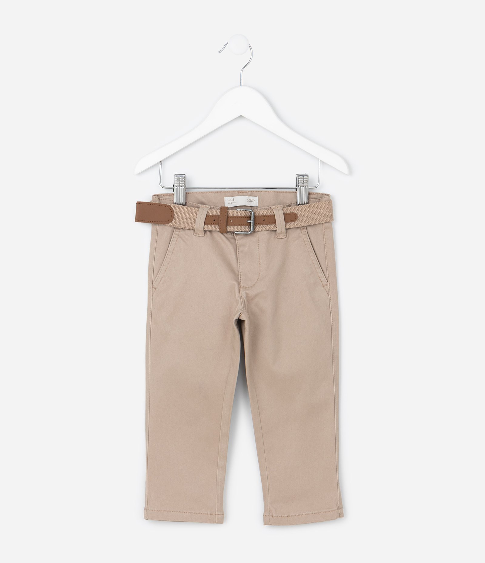 Calça Infantil em Sarja com Bolso Faca e Cinto - Tam 1 a 6 Anos Marrom 1