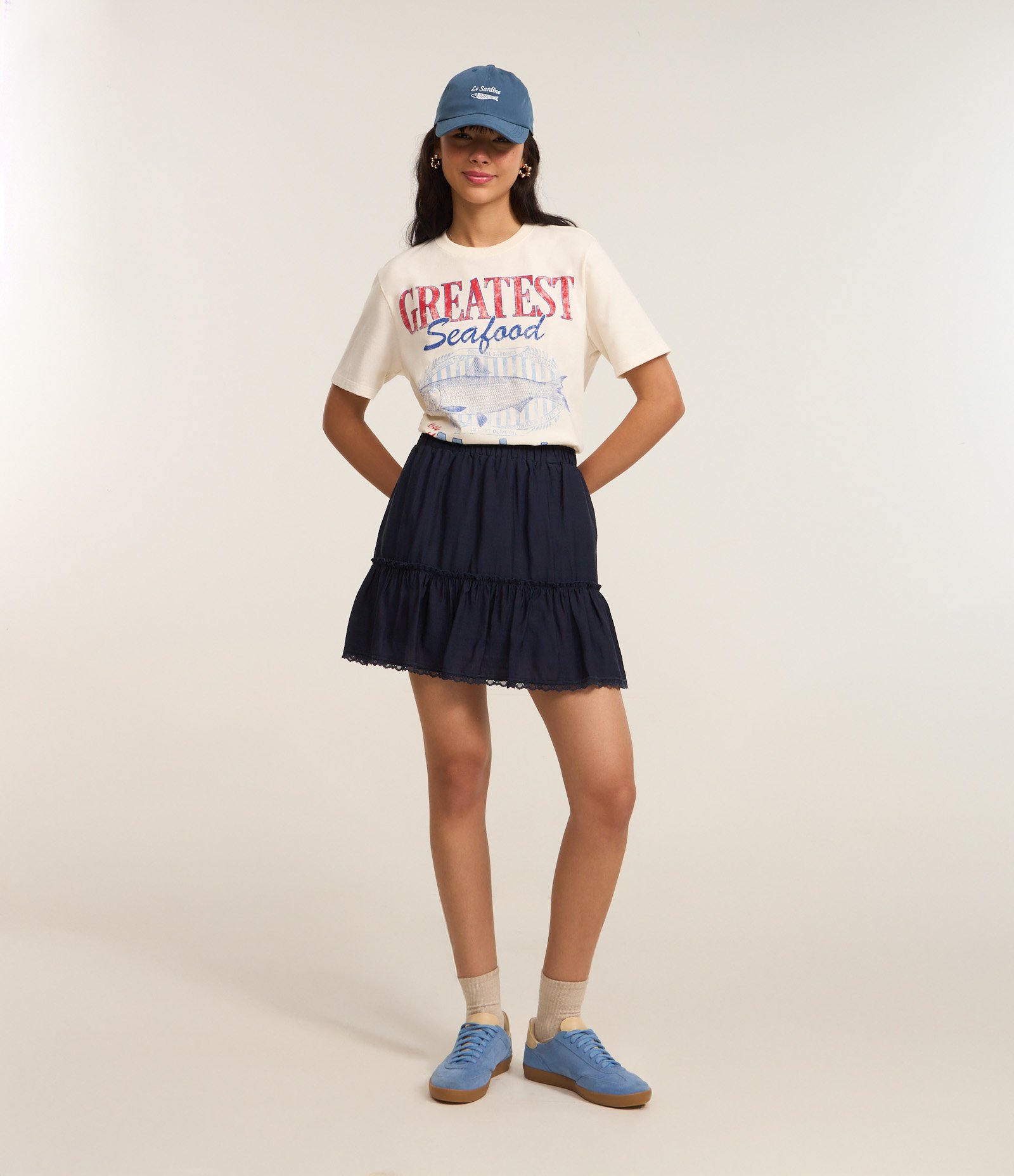 Saia Godê em Viscose com Babado Azul Escuro 1