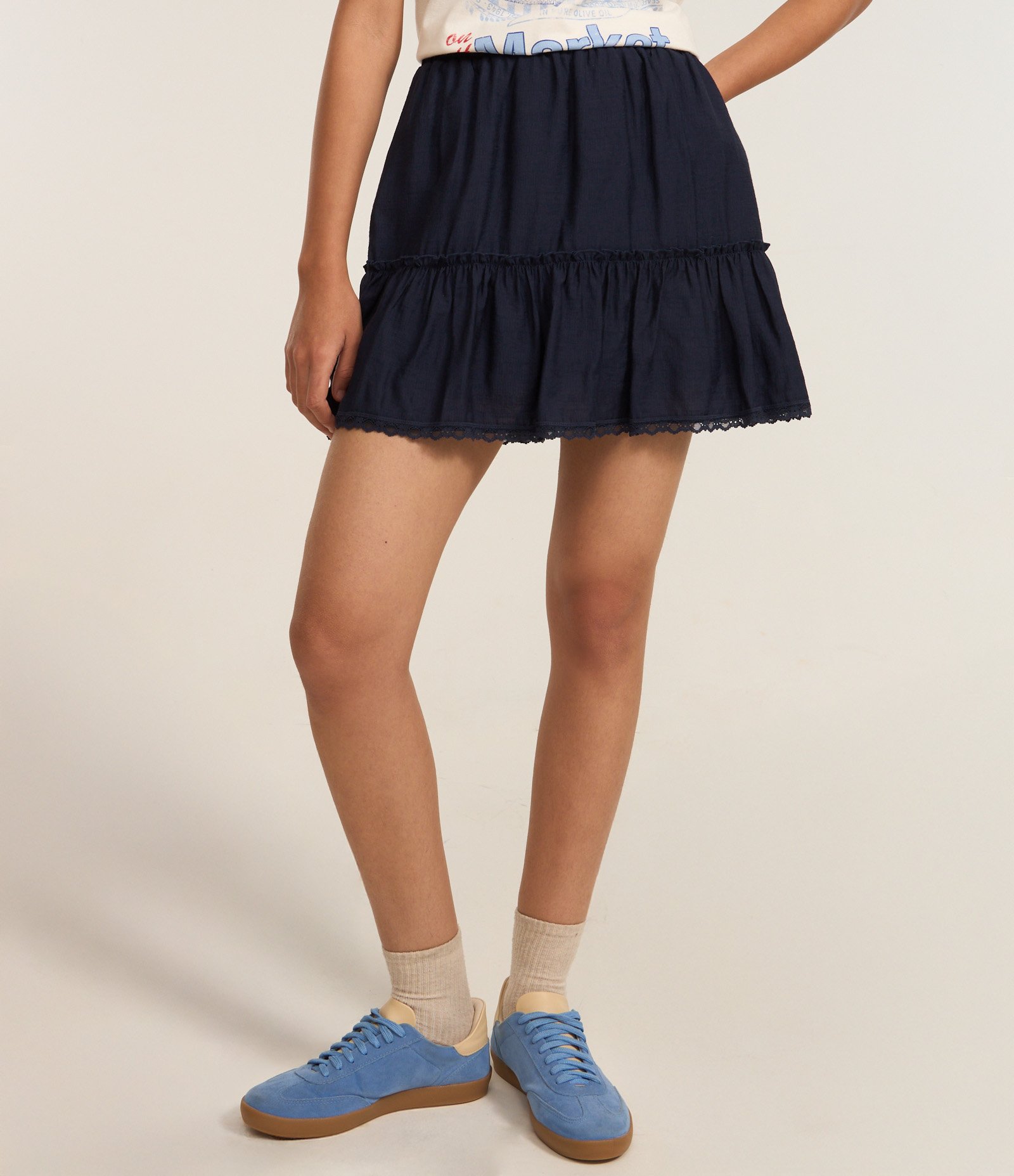 Saia Godê em Viscose com Babado Azul Escuro 3