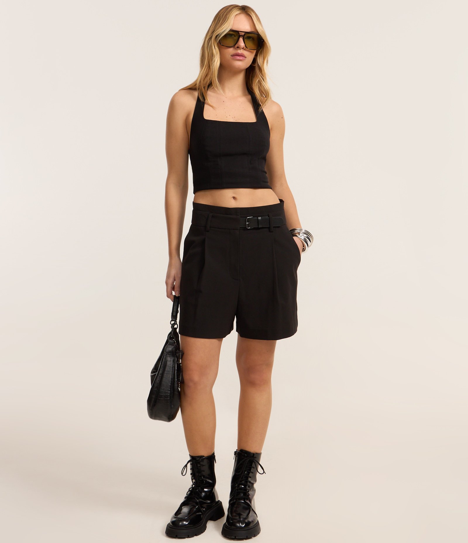 Blusa Cropped em Bengaline Frente Única Preto 2