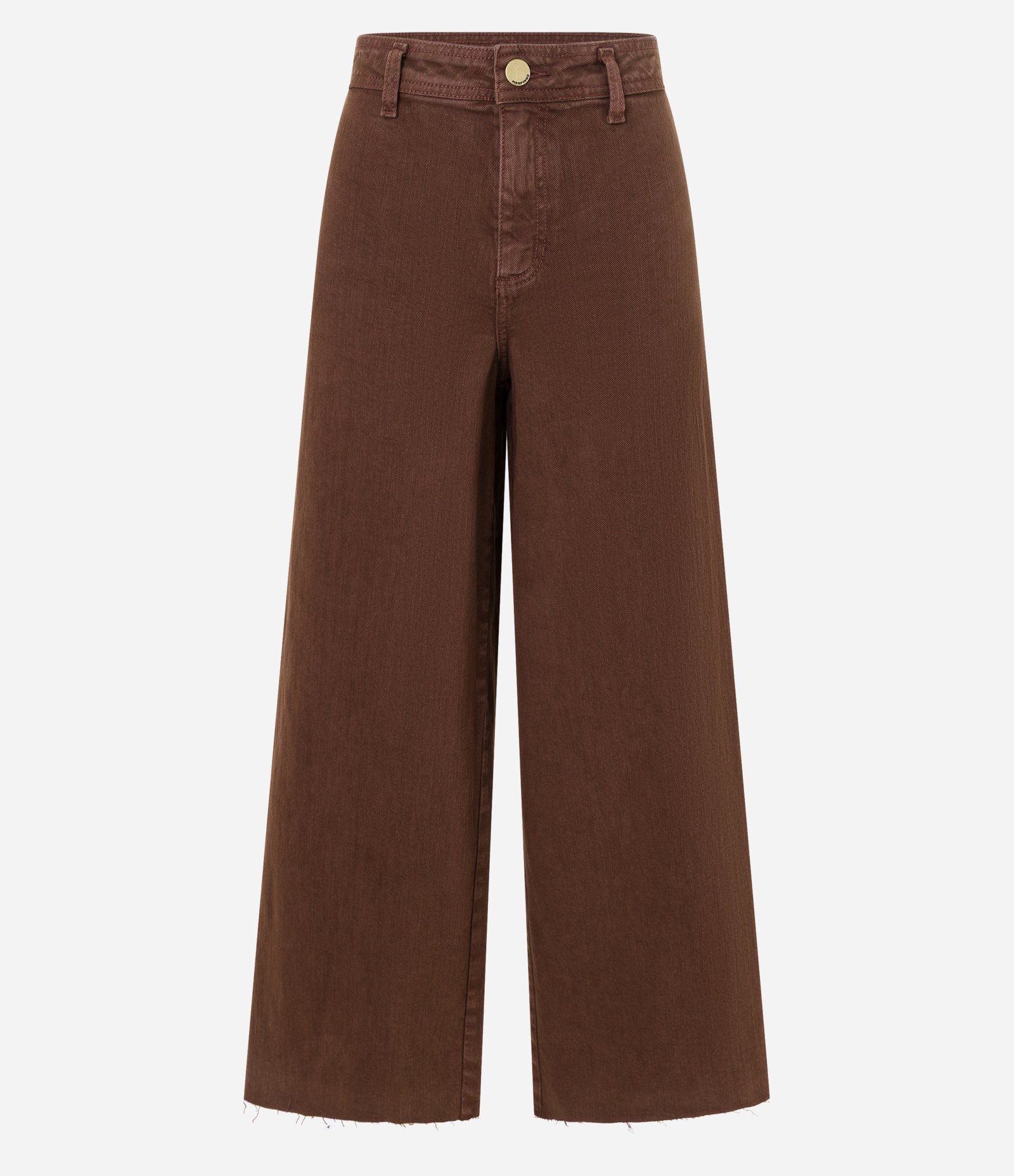 Calça Wide Leg Cropped em Jeans e Cintura Média Marrom 1