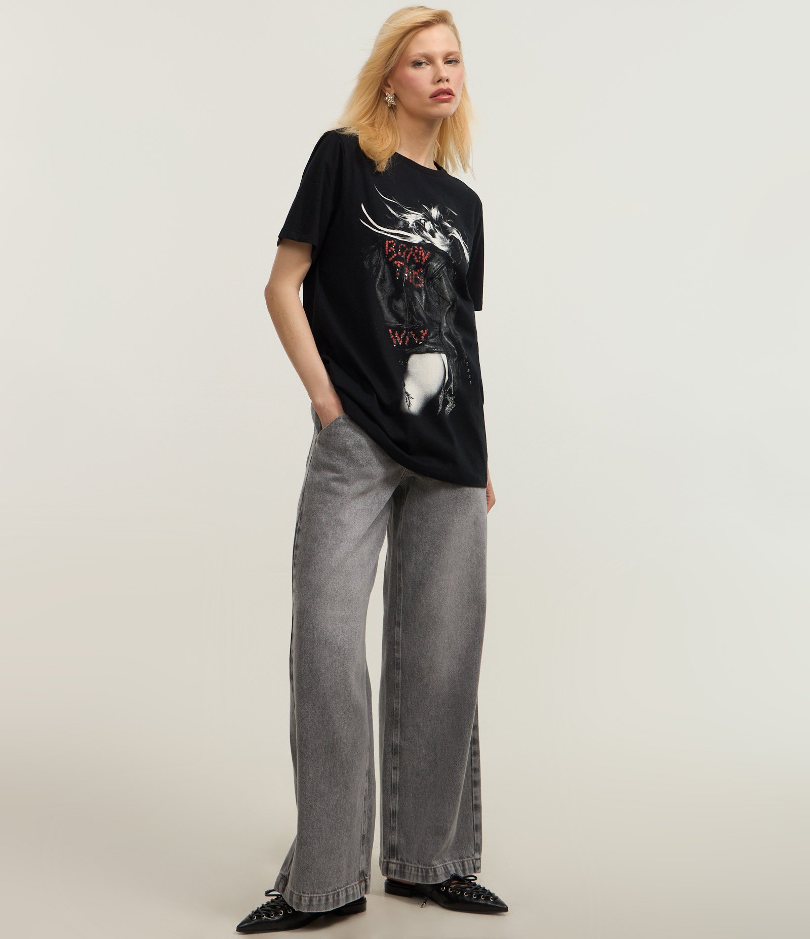 Camiseta T-shirt em Algodão com Estampa Lady Gaga Born This Way Preto 2