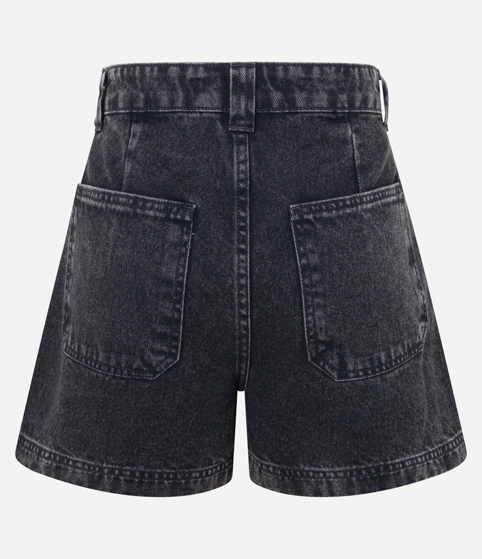 Short Baggy em Jeans com Cós Listrado e Bolsos com Pregas Preto 6