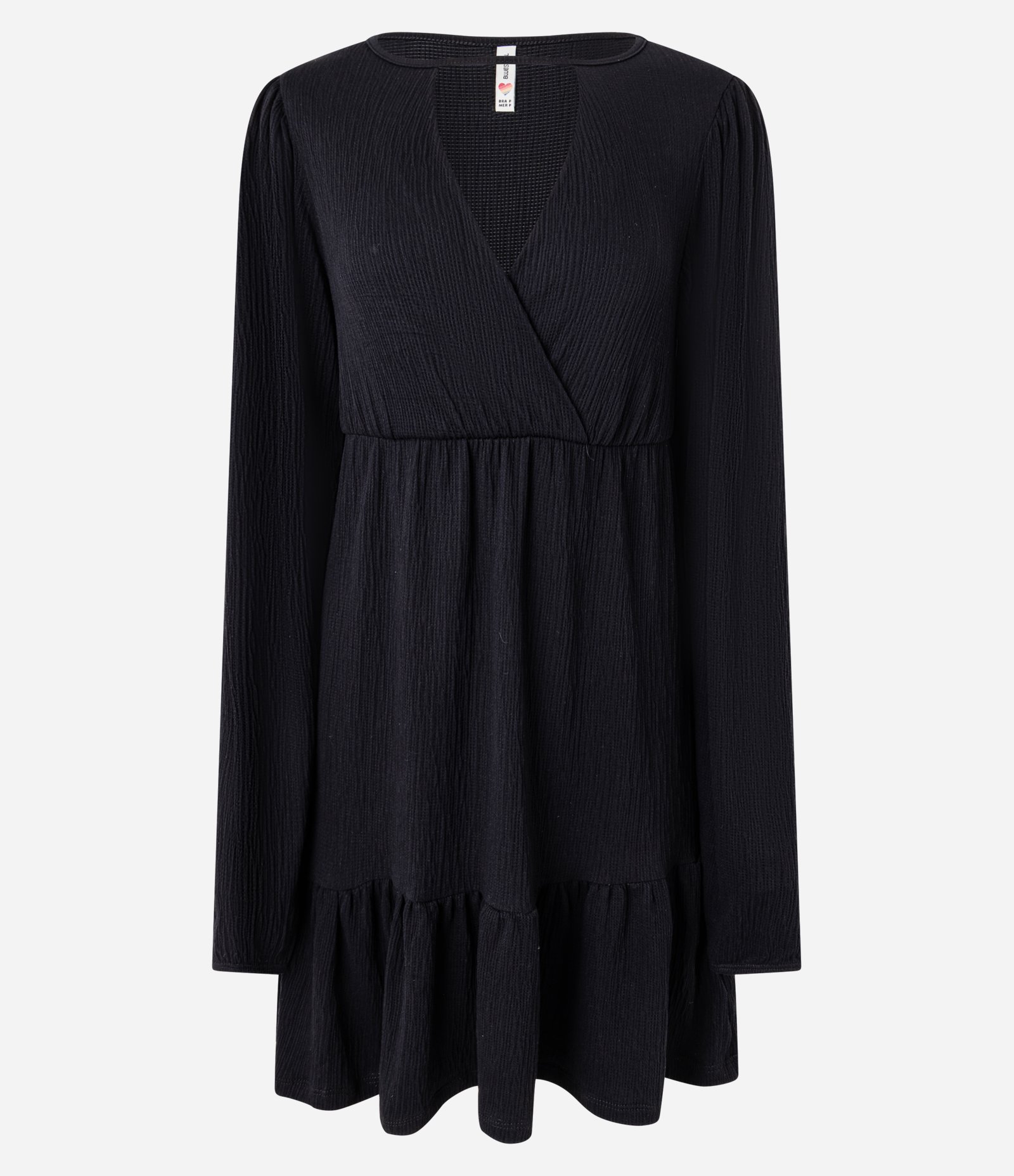 Vestido Curto Texturizado com Decote Transpassado Preto 4