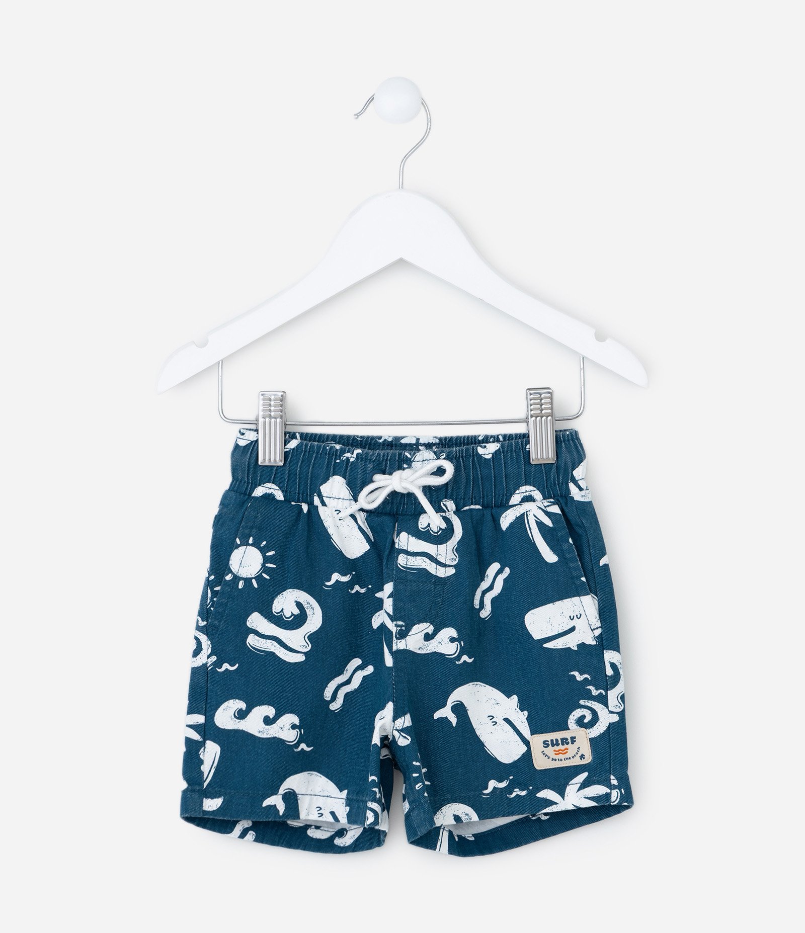 Bermuda Infantil em Sarja com Estampa de Fundo do Mar - Tam 1 a 6 Anos Azul 1