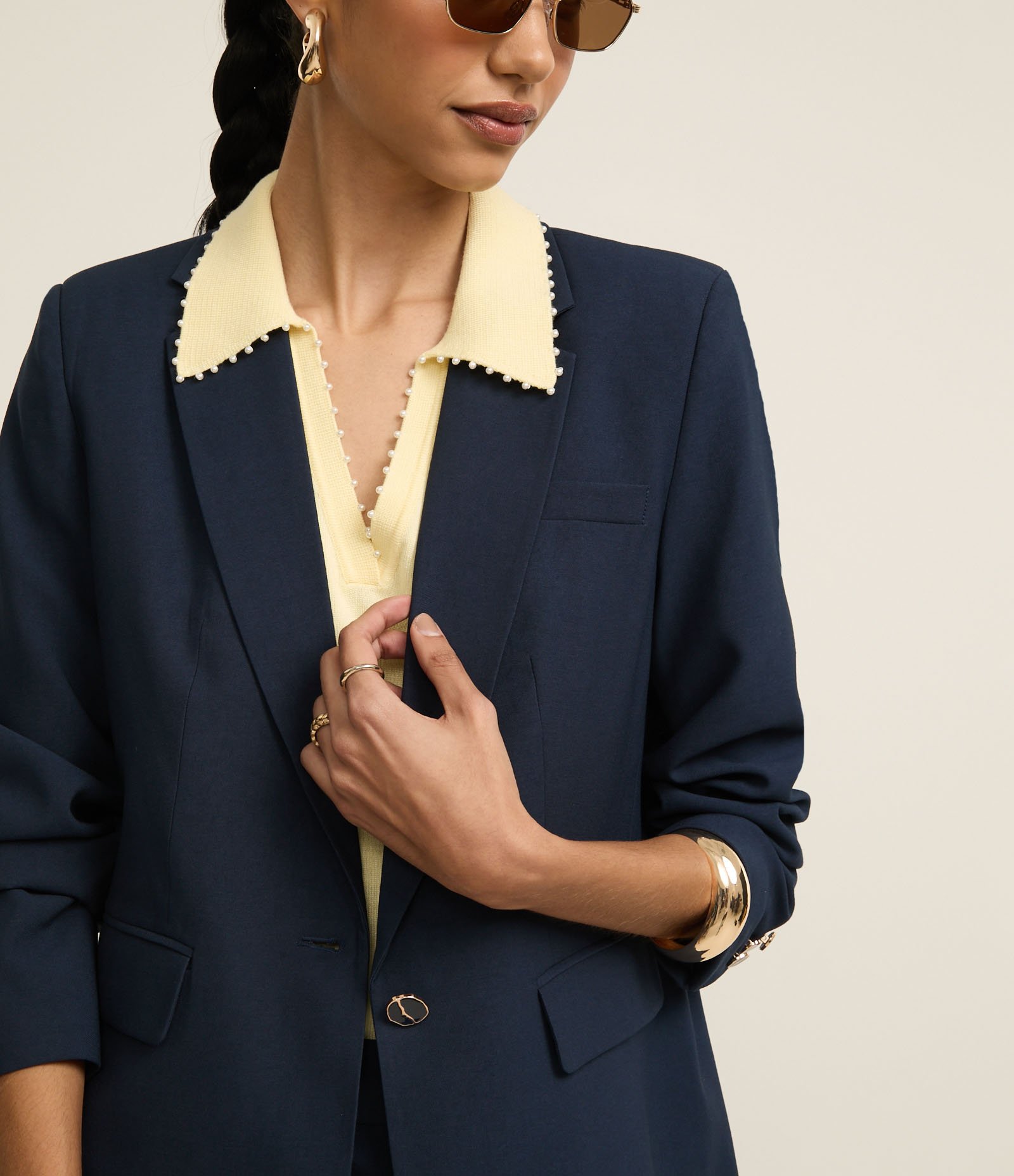 Blazer Comfort Alfaiatado com Botão Diferenciado e Lapelas Azul Marinho 4