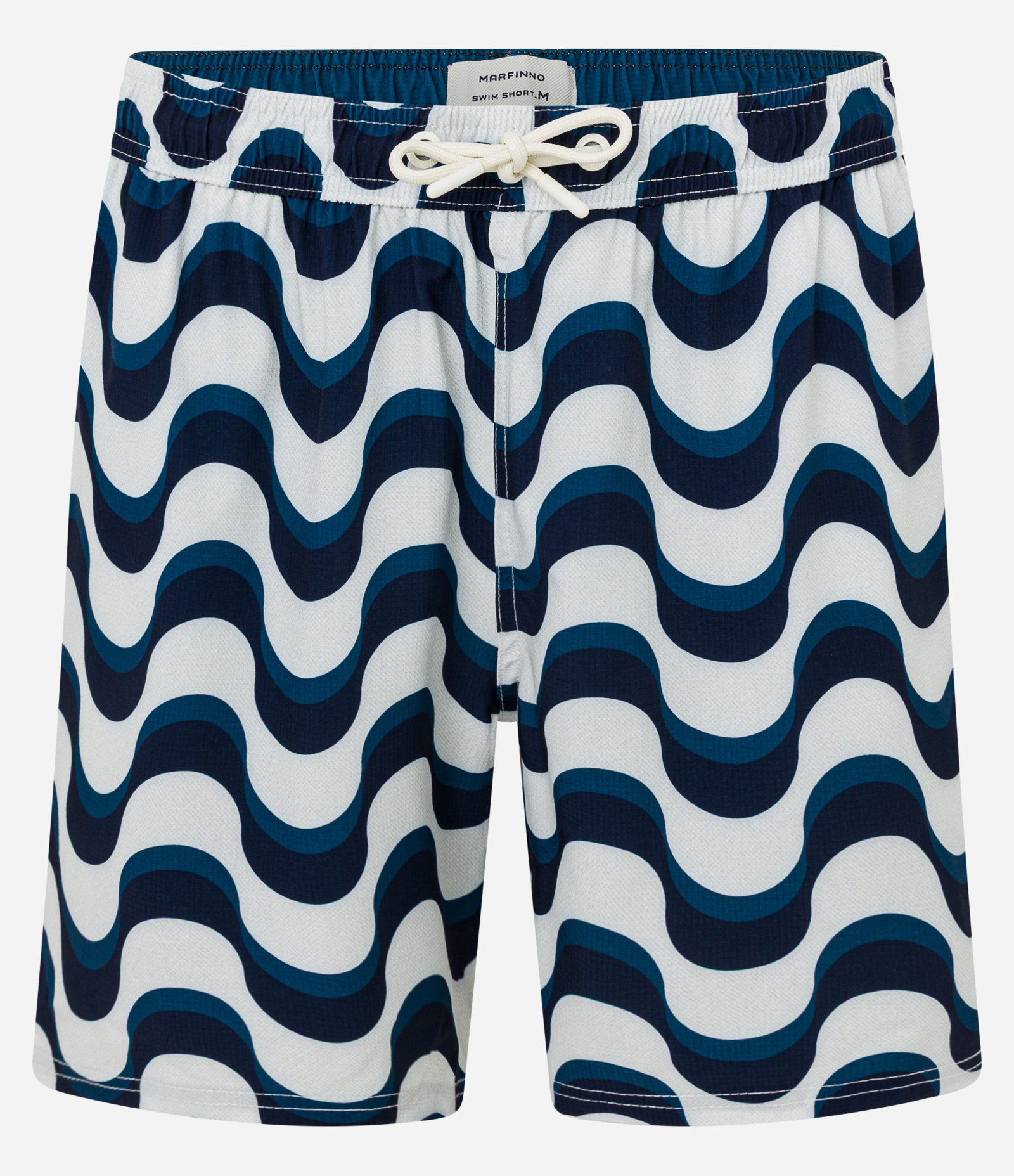 Bermuda de Banho em Ripstop com Estampa de Onda Branco/Azul/Preto 5