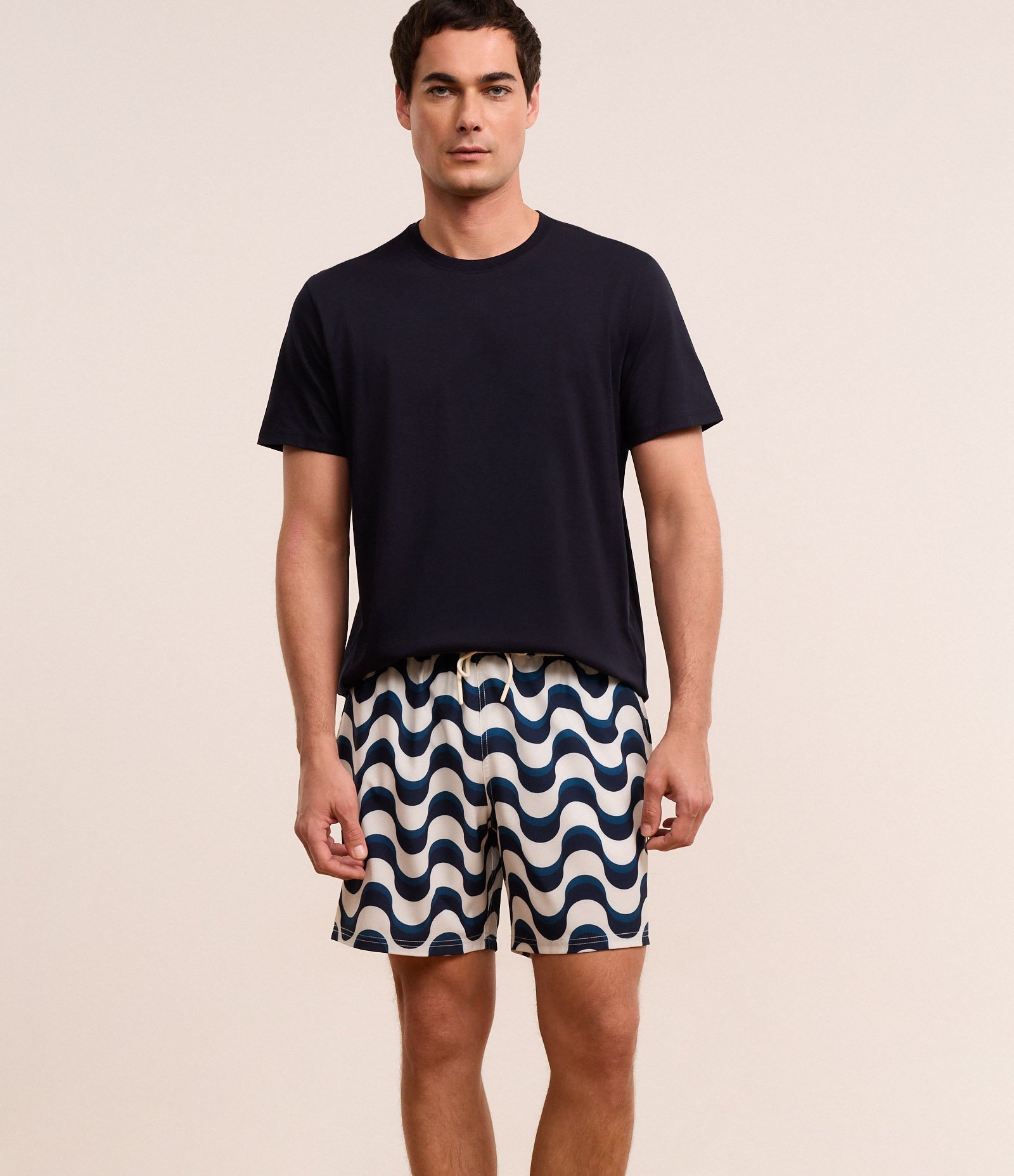 Bermuda de Banho em Ripstop com Estampa de Onda Branco/Azul/Preto 4