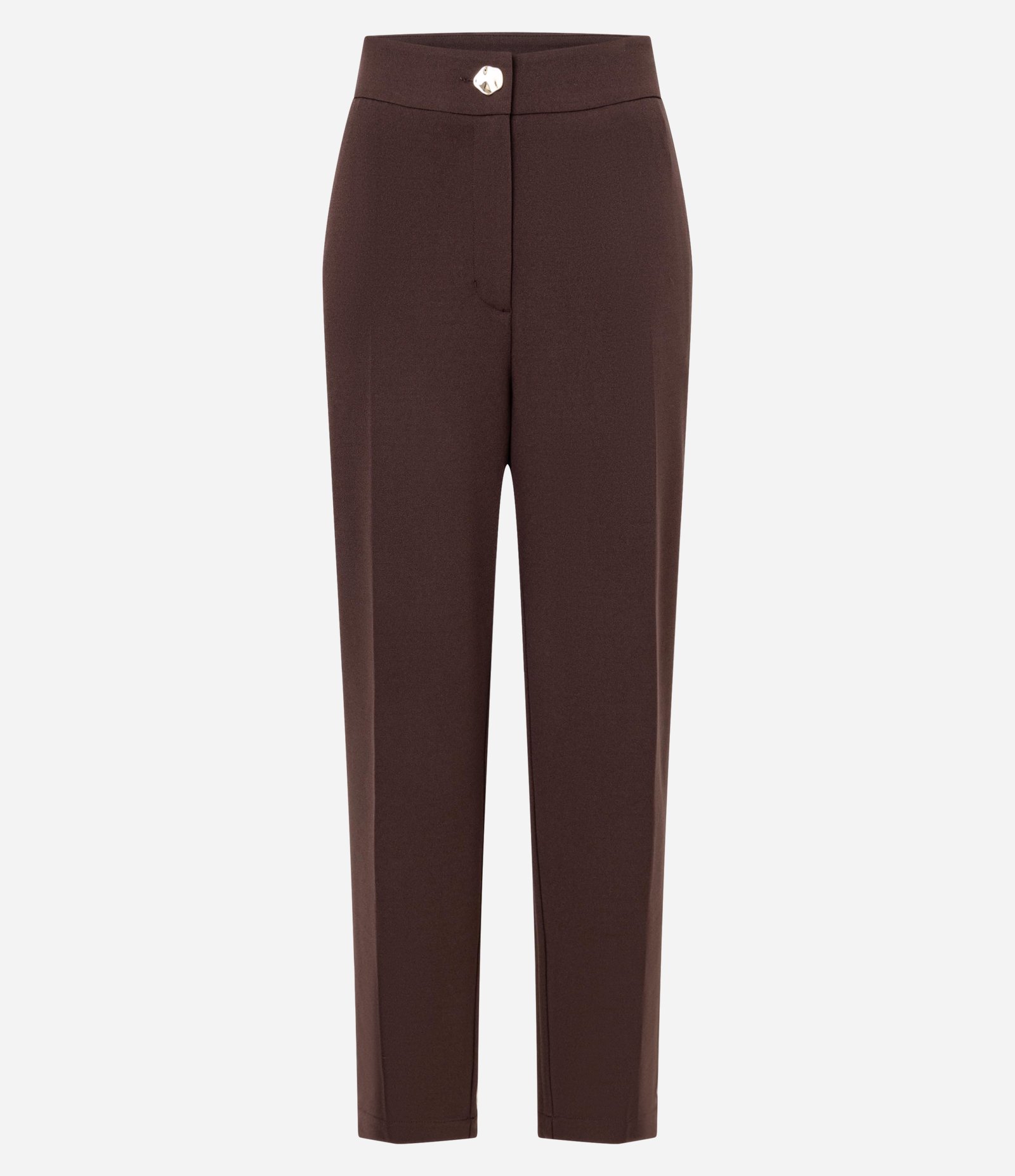 Calça Cenoura Cintura Alta com Botão de Metal Martelado Marrom 5