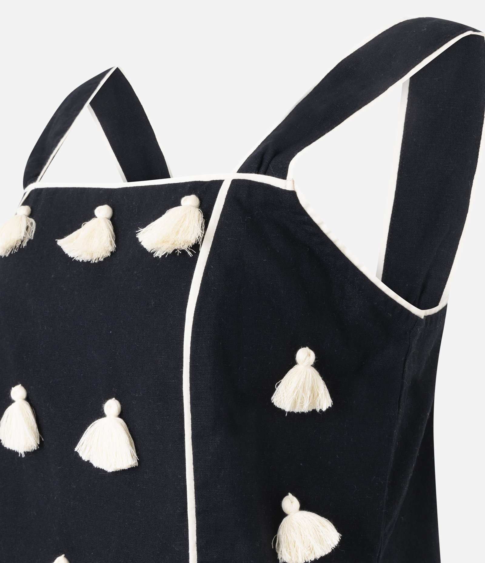 Blusa em Algodão com Linho com Tassels Aplicados Preto 7