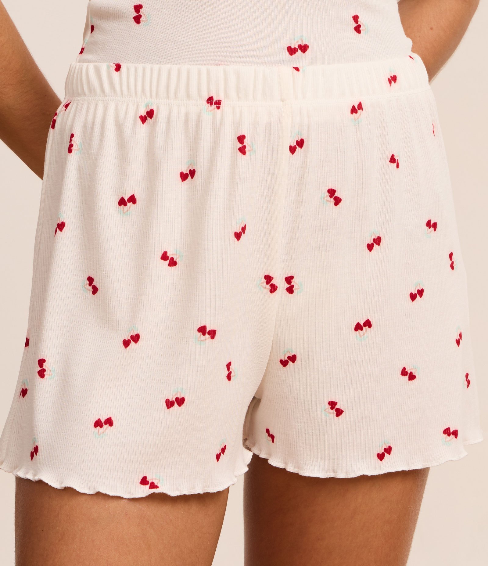 Pijama Short Doll em Ribana com Estampa de Cerejinhas Branco 3