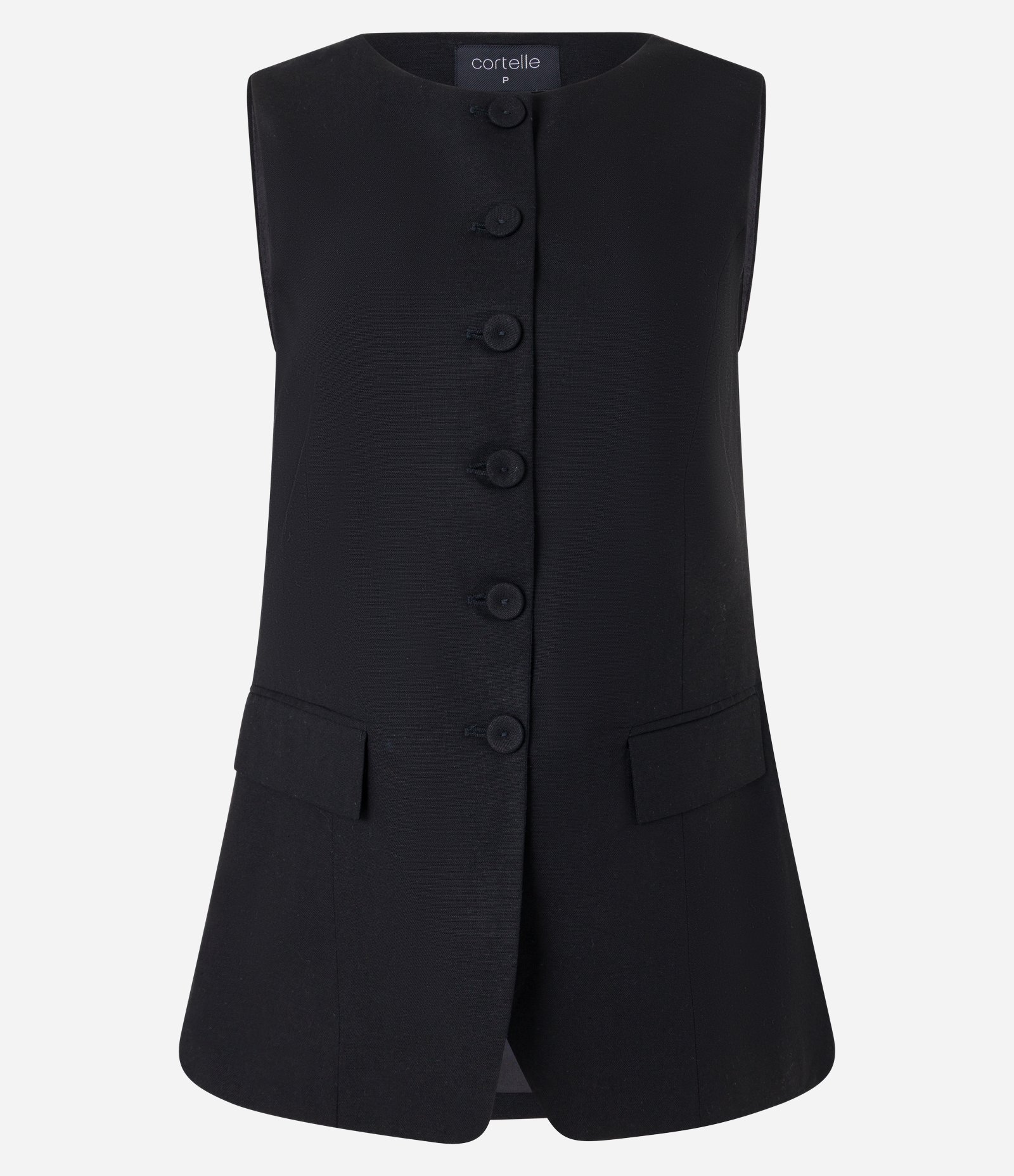 Colete Longo em Viscolinho com Botões Forrados e Lapelas Preto 7