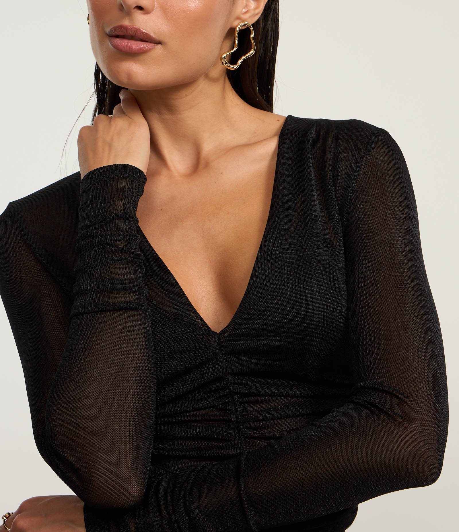 Blusa Texturizada com Drapeados Frontais Preto 3