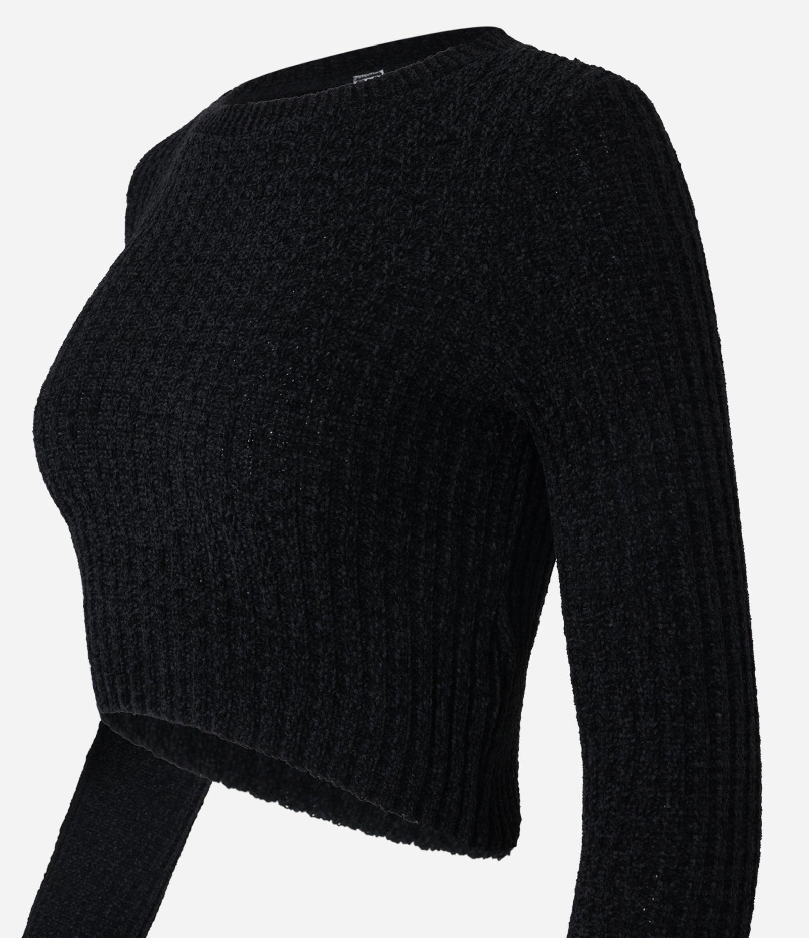 Blusa Cropped Texturizada em Tricô Chenille Preto 5