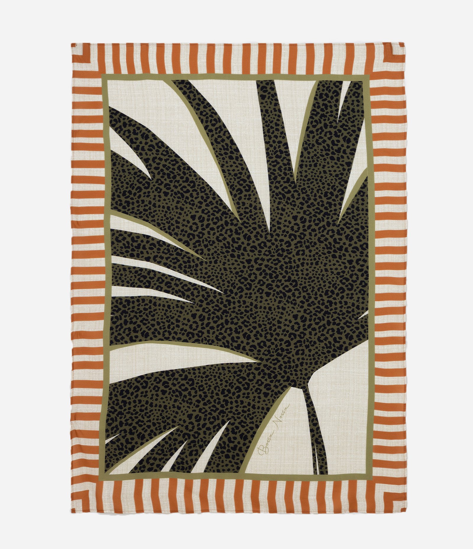 Canga Retangular com Estampa Folhagem Laranja/Cinza 1