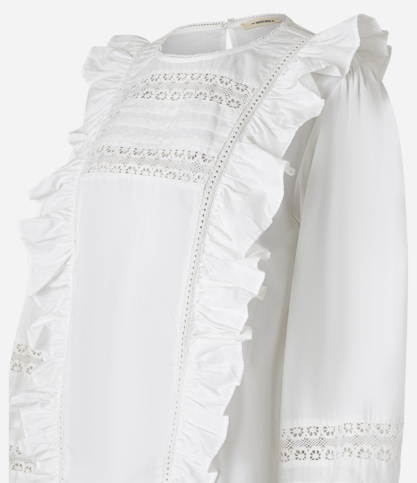 Blusa Bata em Tricoline com Babados e Manga Bufante Branco Neve 7