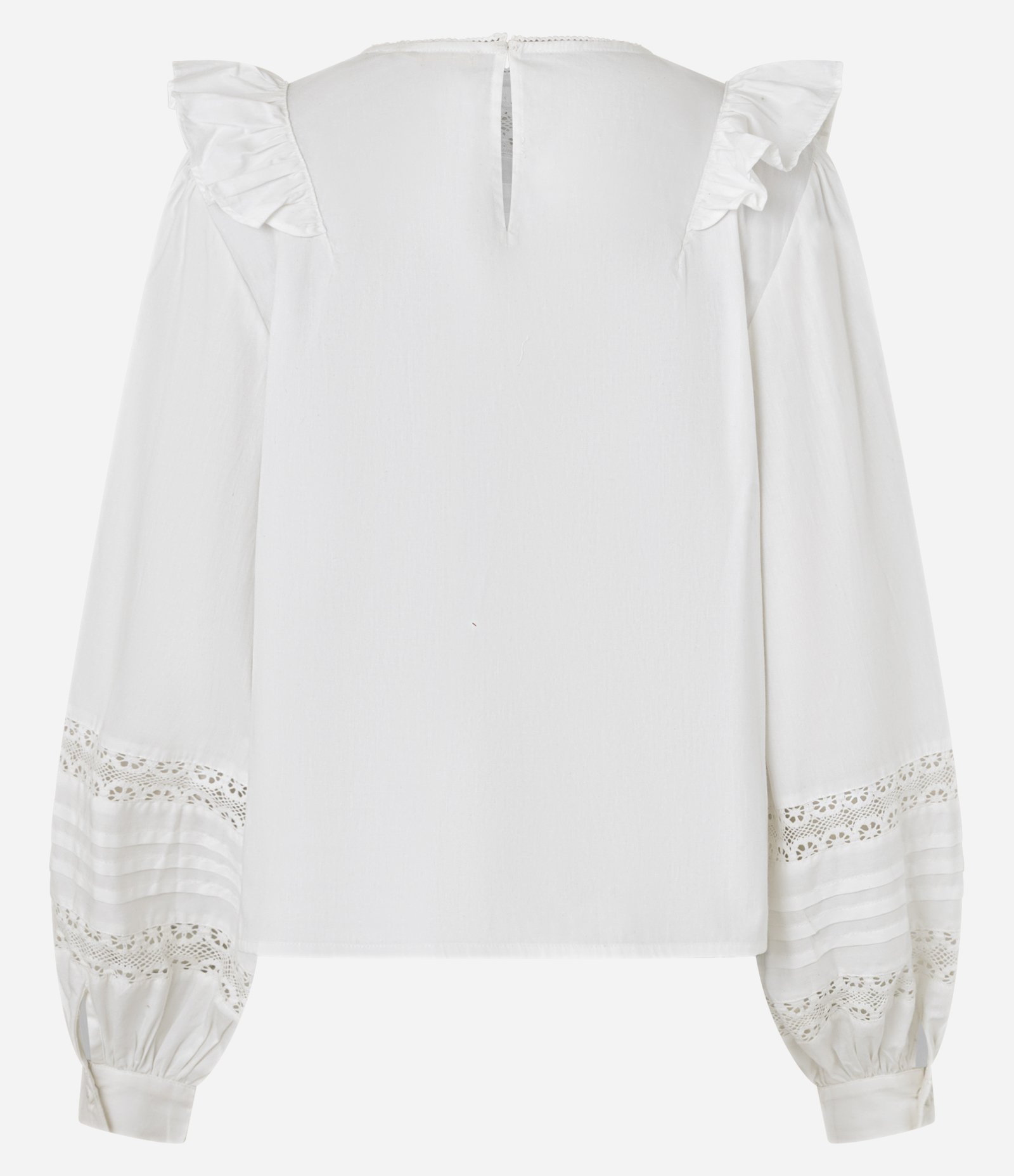 Blusa Bata em Tricoline com Babados e Manga Bufante Branco Neve 8