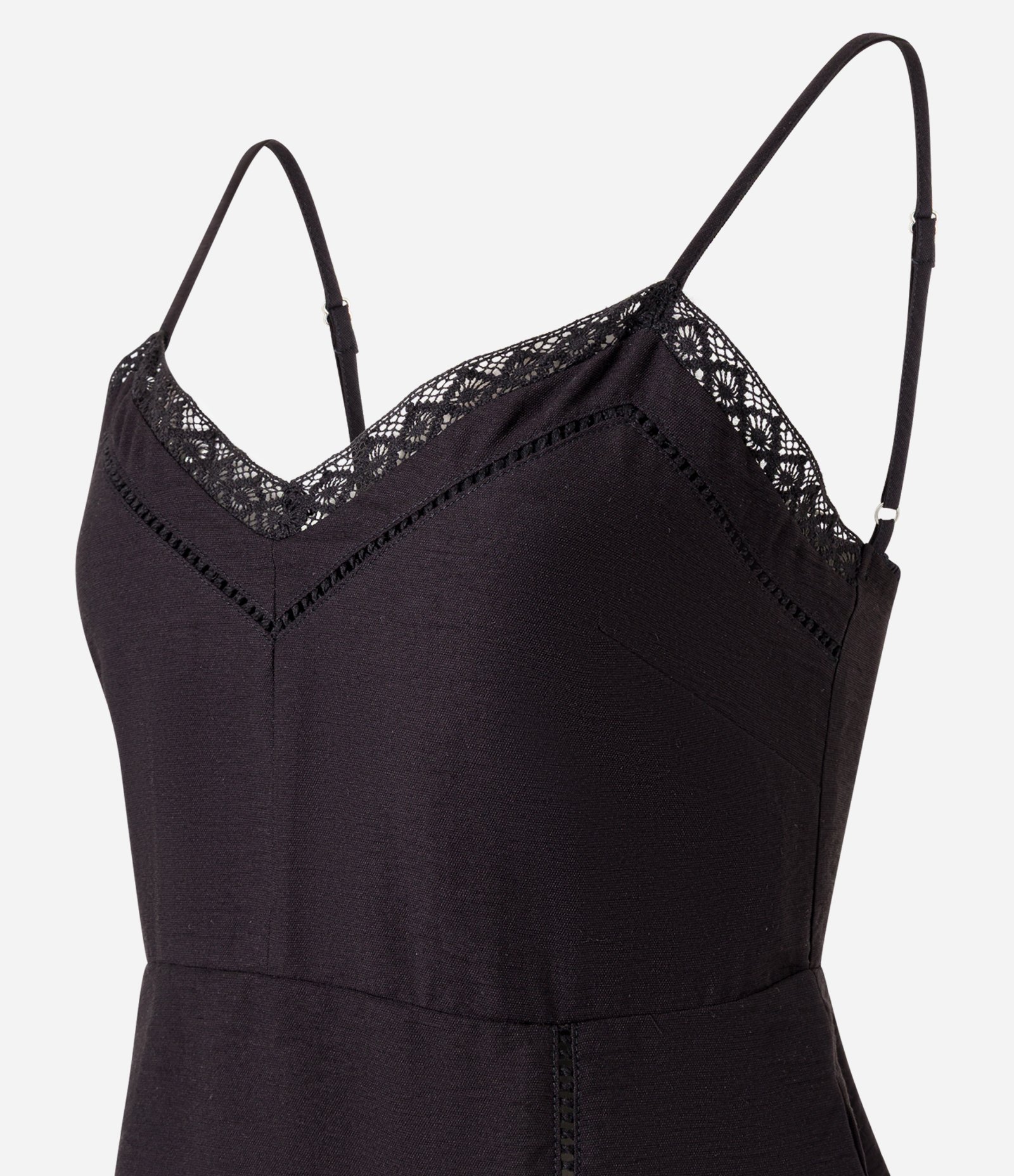 Blusa Bata em Tricoline com Renda no Busto Preto 8