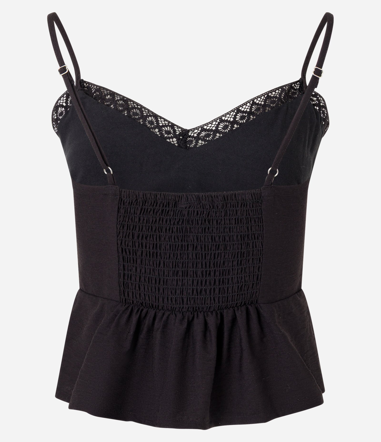 Blusa Bata em Tricoline com Renda no Busto Preto 9