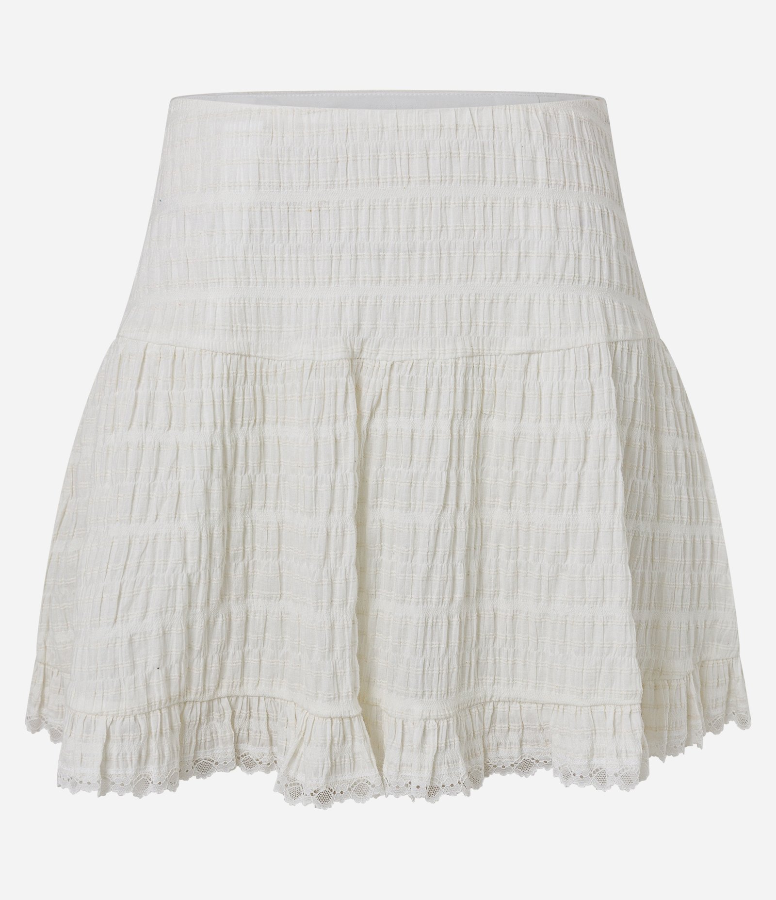 Saia Curta com Textura Maquinetada e Babado Branco 6