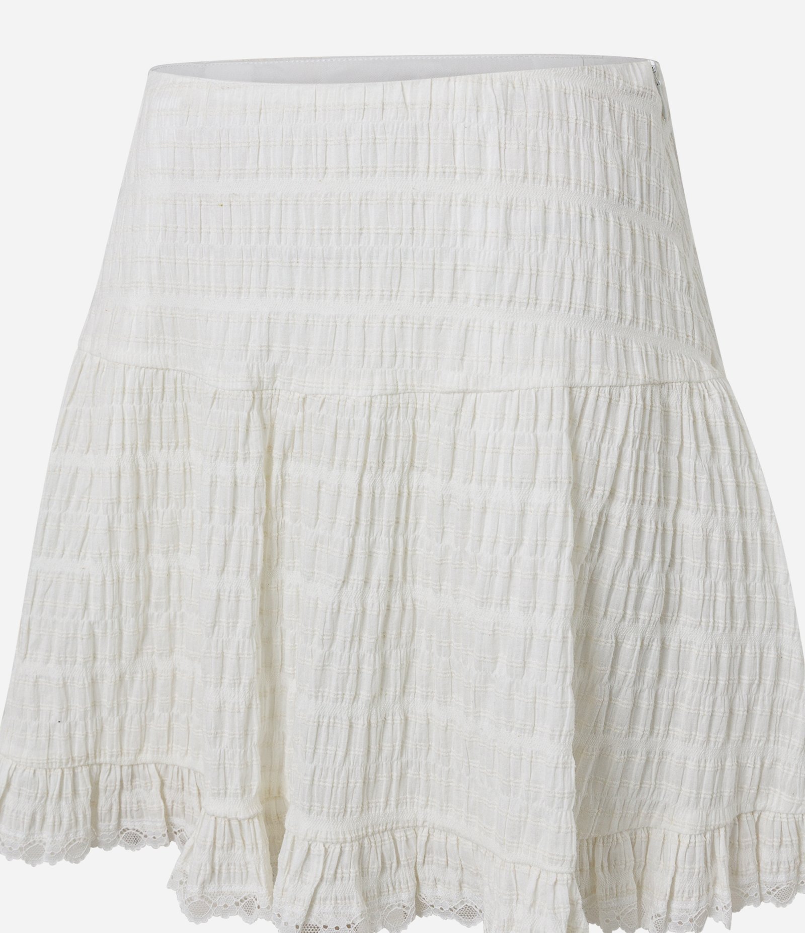 Saia Curta com Textura Maquinetada e Babado Branco 7