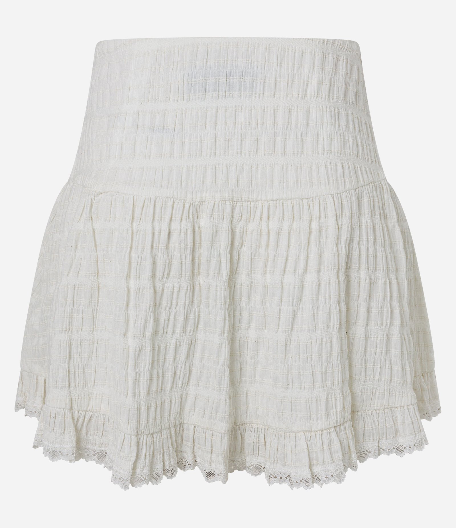 Saia Curta com Textura Maquinetada e Babado Branco 8