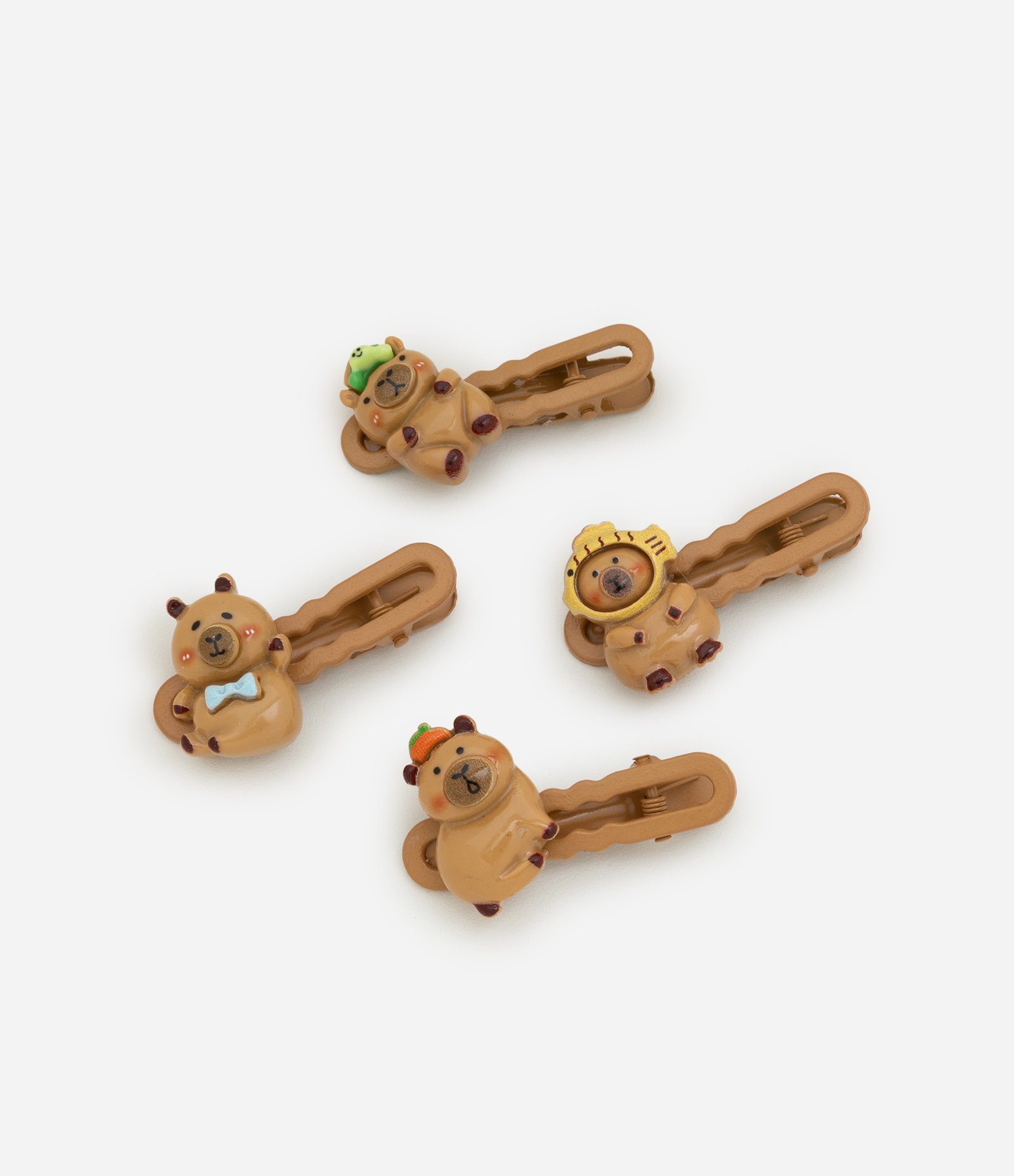 Kit 04 Presilha de Cabelo Infantil Capivaras - Tam Único Marrom 1