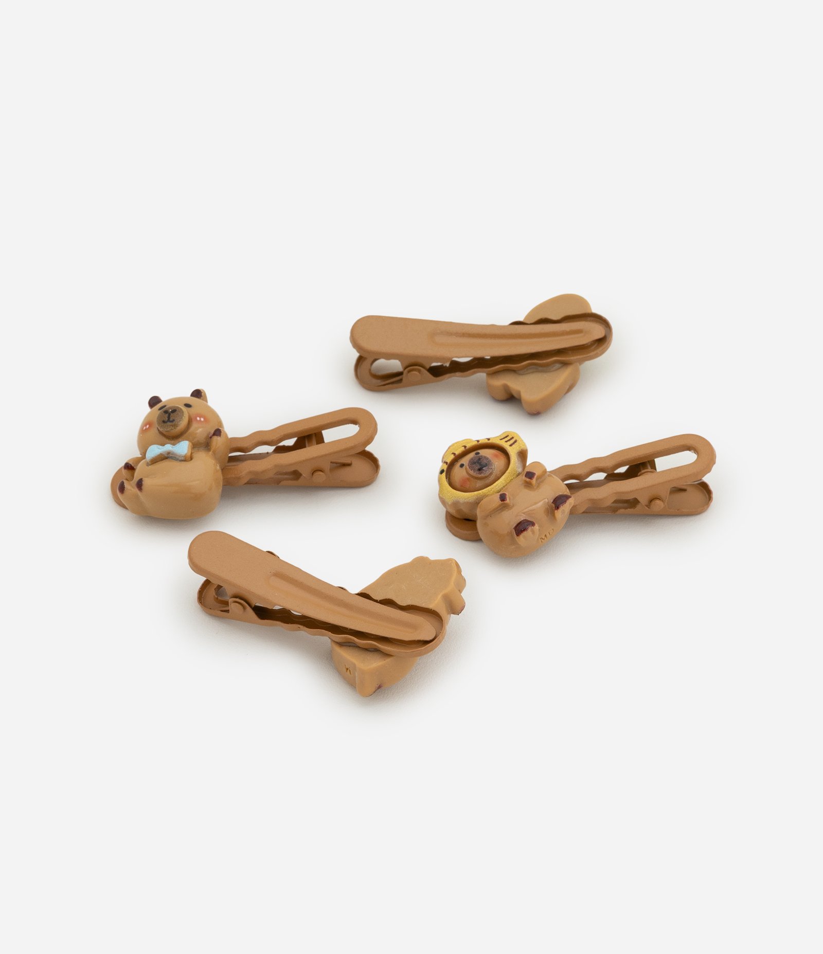 Kit 04 Presilha de Cabelo Infantil Capivaras - Tam Único Marrom 2