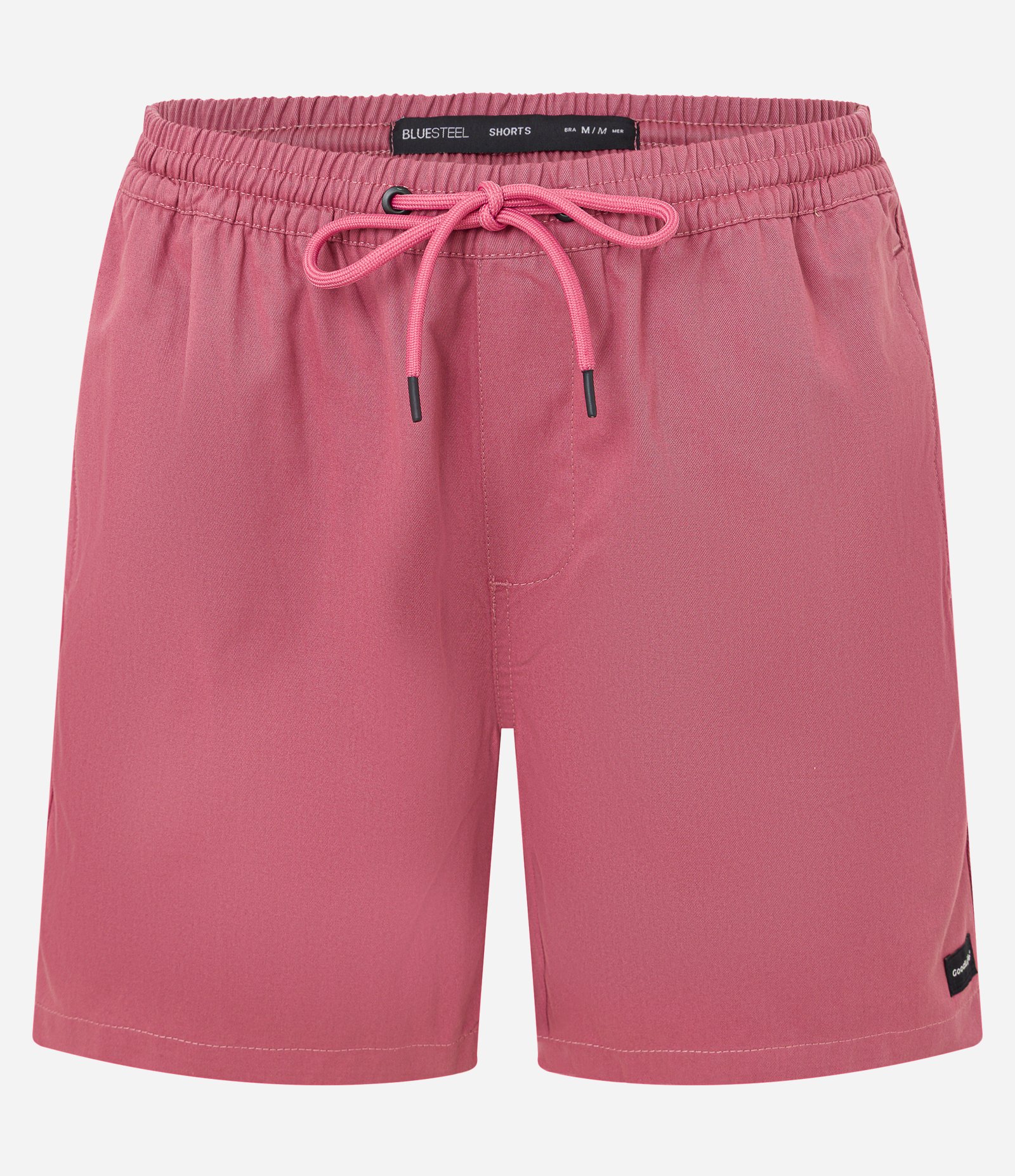 Bermuda Regular em Sarja com Elástico no Cós e Cordão Rosa Médio 1
