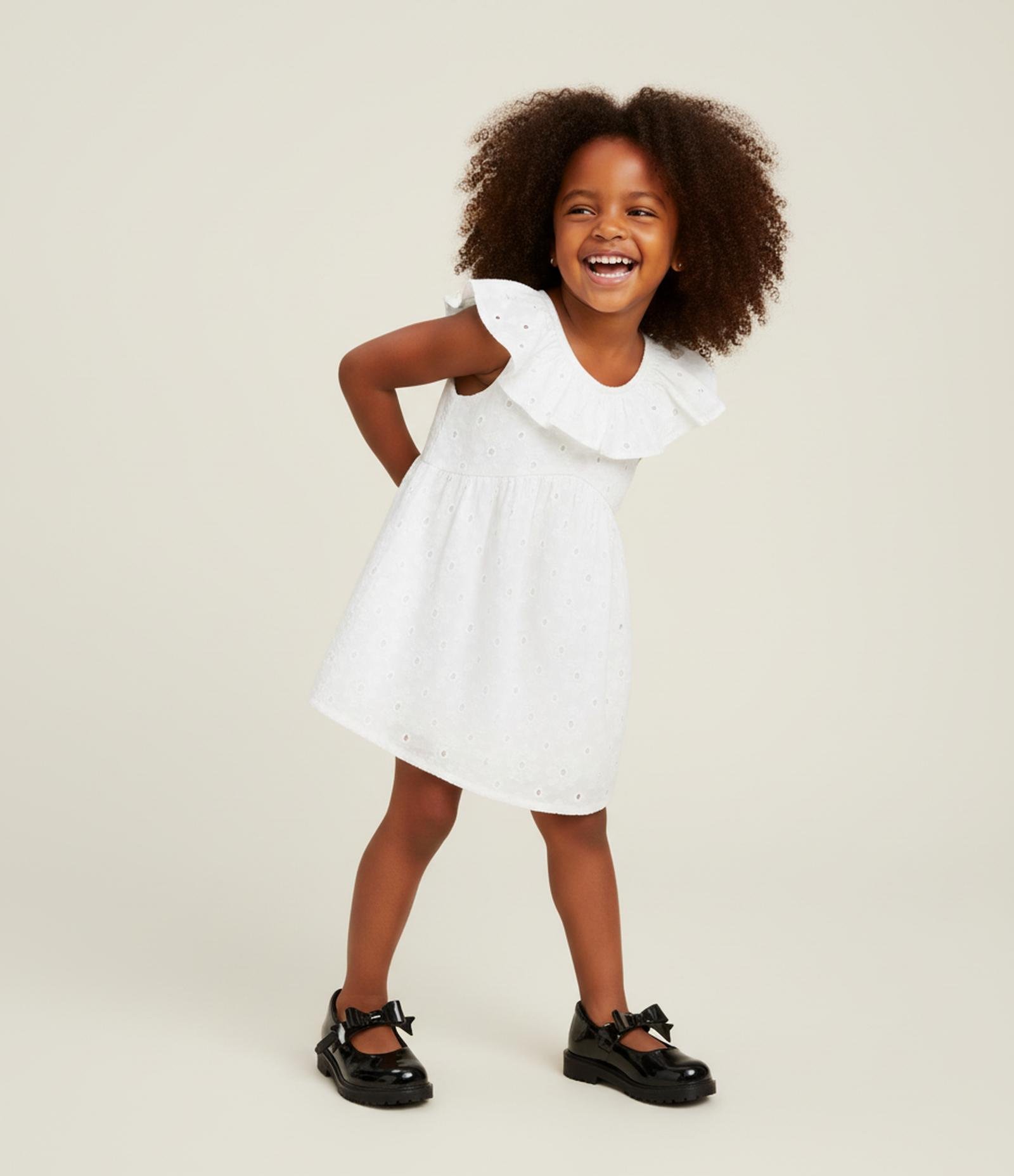 Vestido Infantil em Laise Texturizado com Babadinhos - Tam 1 a 6 Anos Branco 1