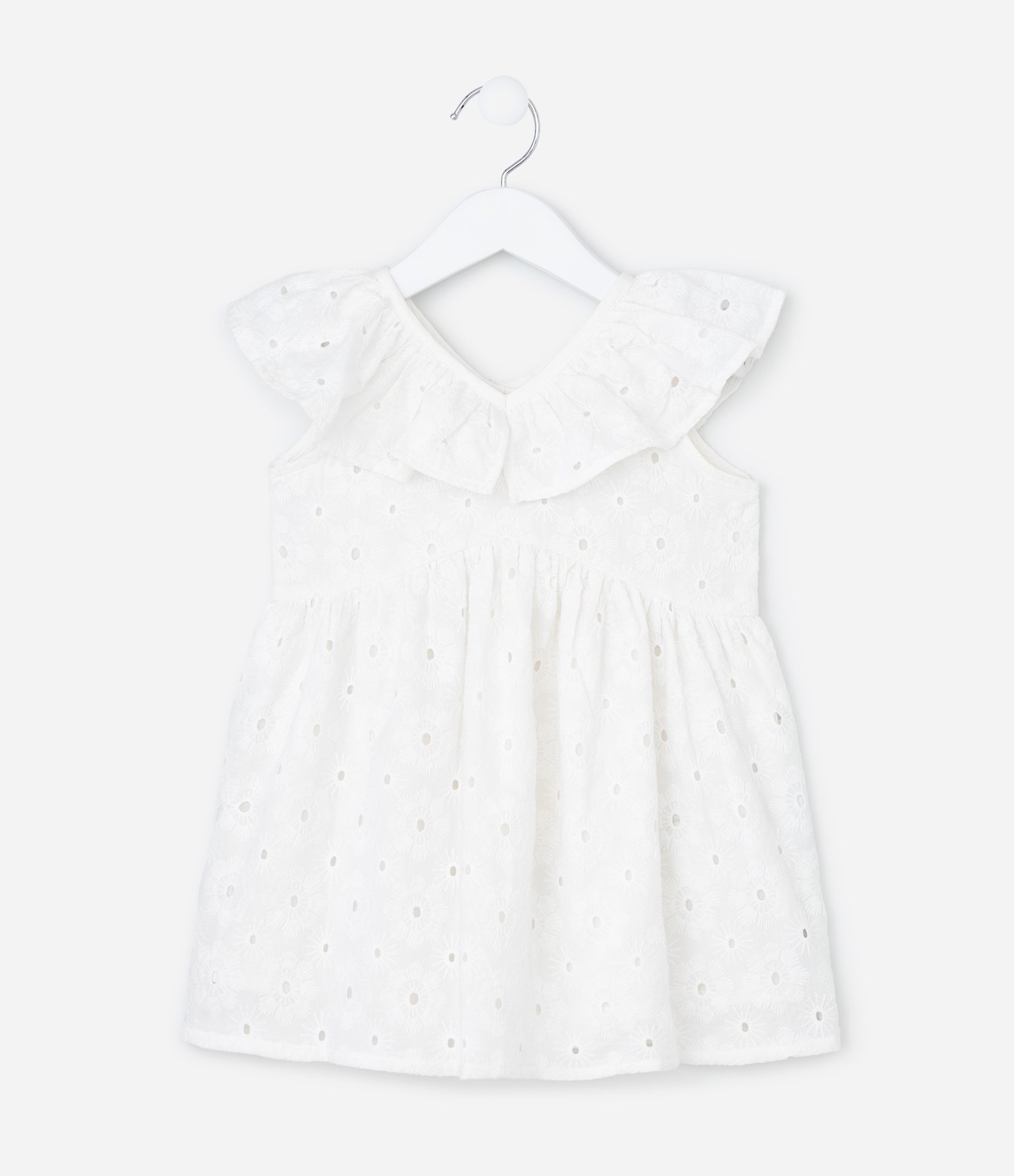 Vestido Infantil em Laise Texturizado com Babadinhos - Tam 1 a 6 Anos Branco 2