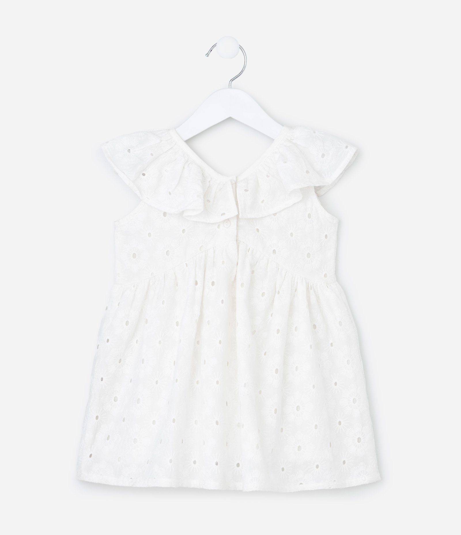 Vestido Infantil em Laise Texturizado com Babadinhos - Tam 1 a 6 Anos Branco 3