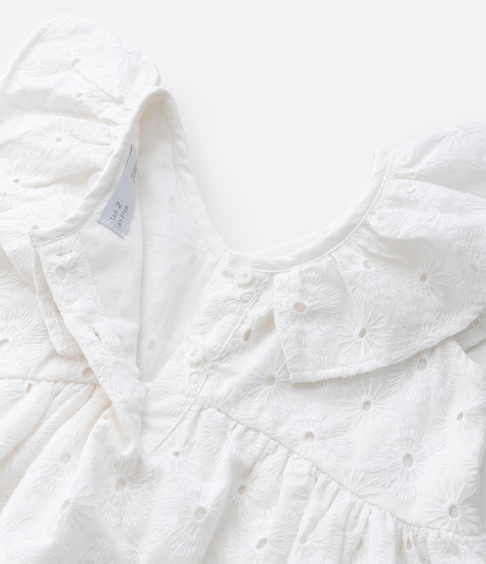 Vestido Infantil em Laise Texturizado com Babadinhos - Tam 1 a 6 Anos Branco 6