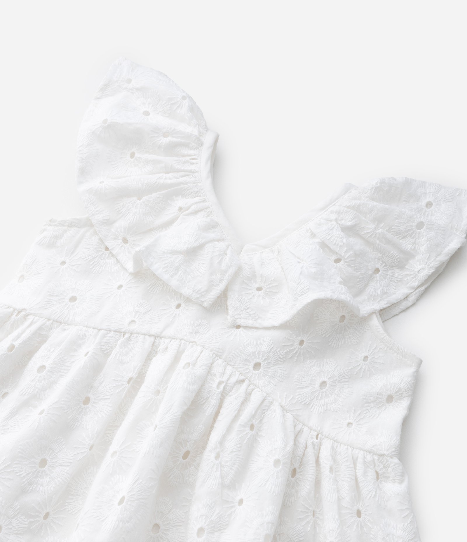 Vestido Infantil em Laise Texturizado com Babadinhos - Tam 1 a 6 Anos Branco 8