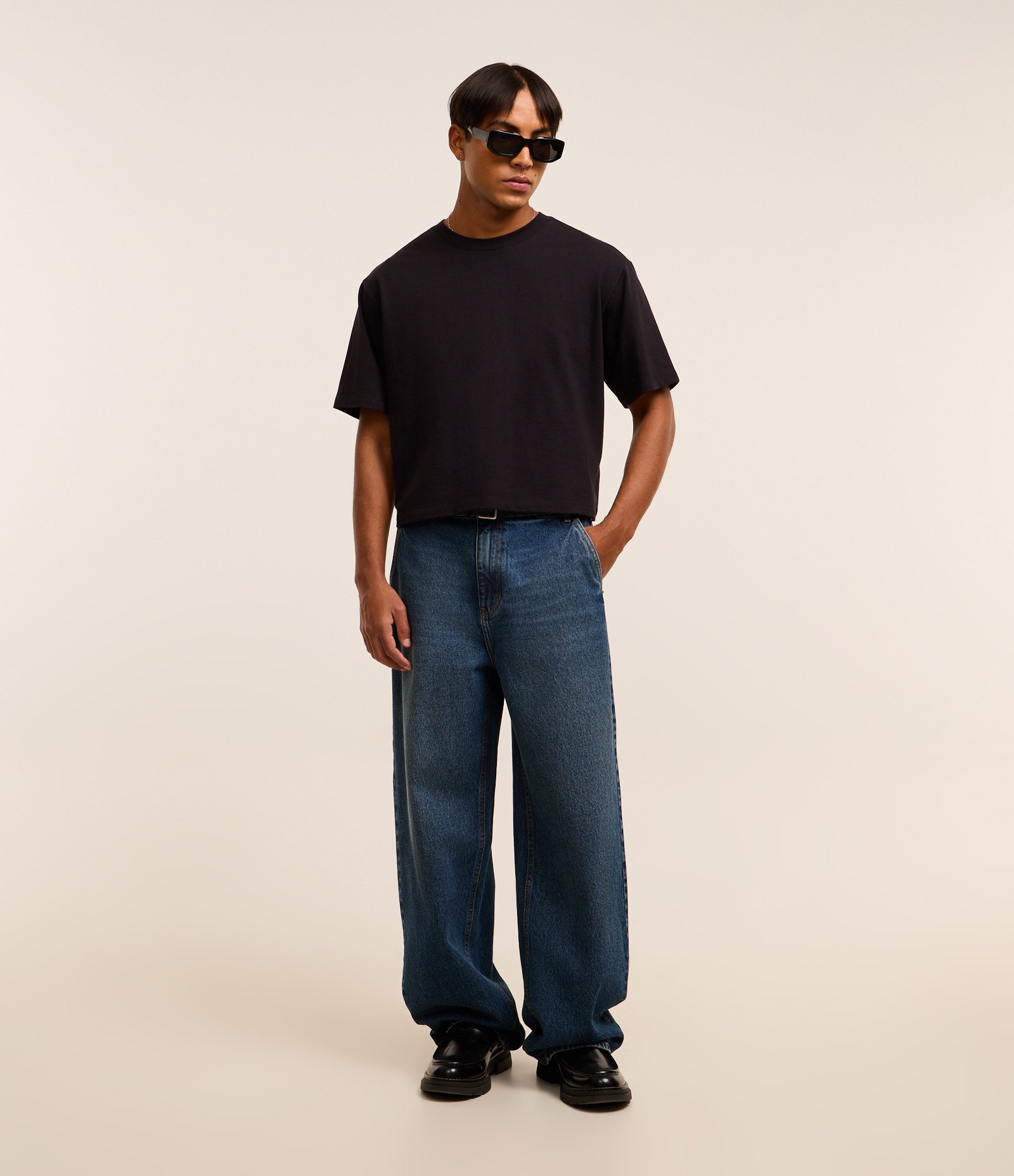 Calça Super Baggy em Jeans com Bolso Faca Frontal Azul 1