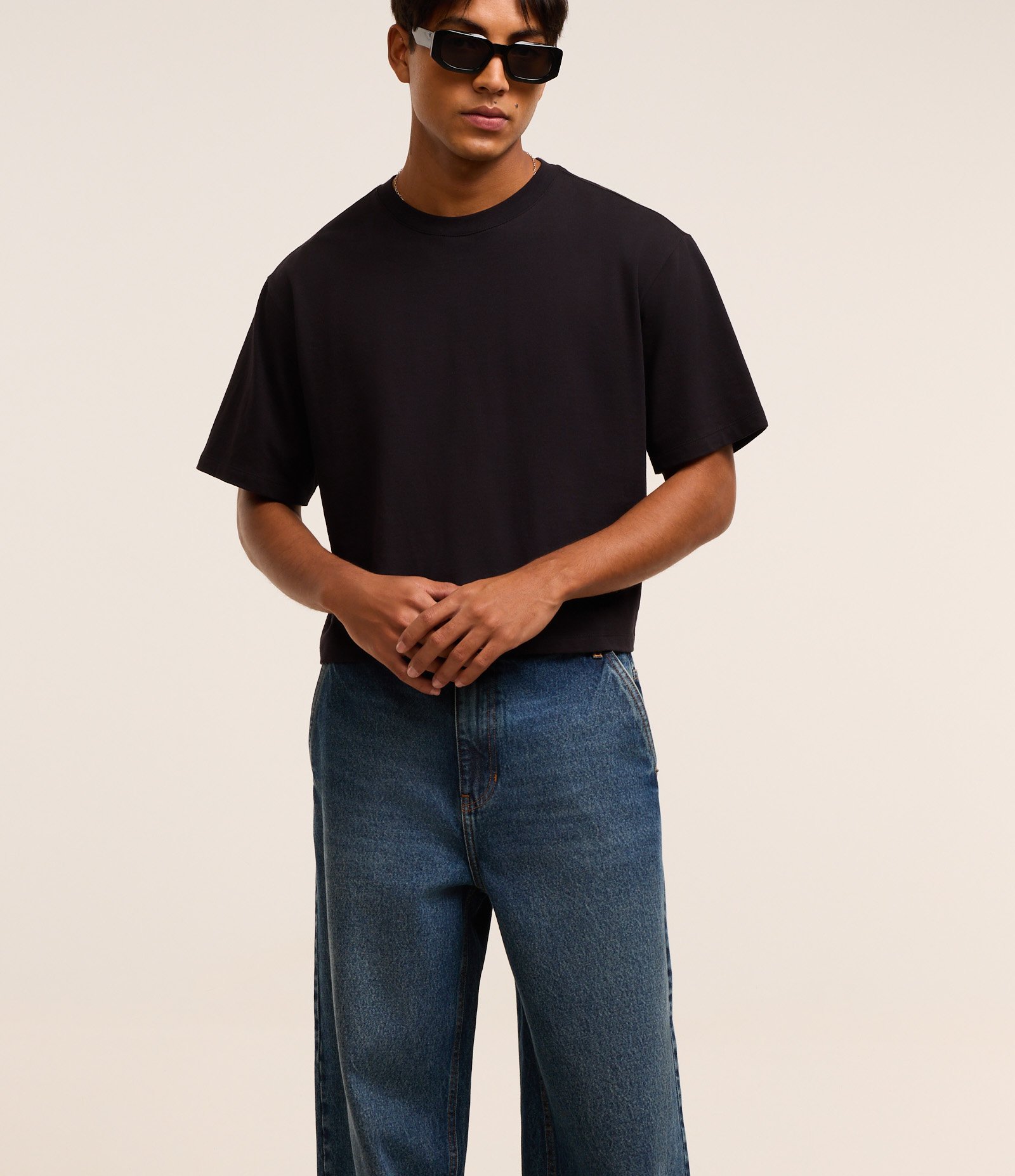 Calça Super Baggy em Jeans com Bolso Faca Frontal Azul 3