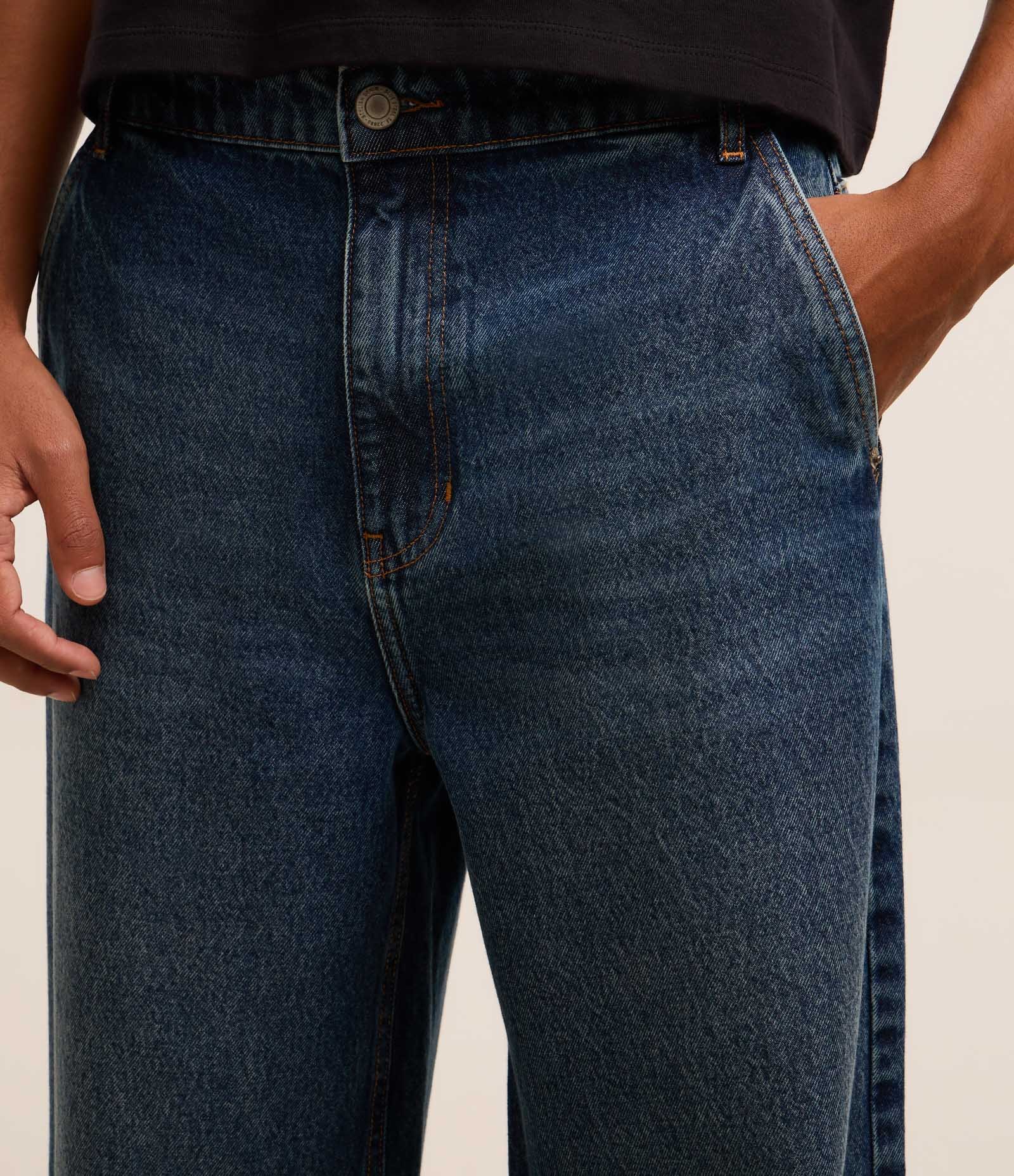 Calça Super Baggy em Jeans com Bolso Faca Frontal Azul 4