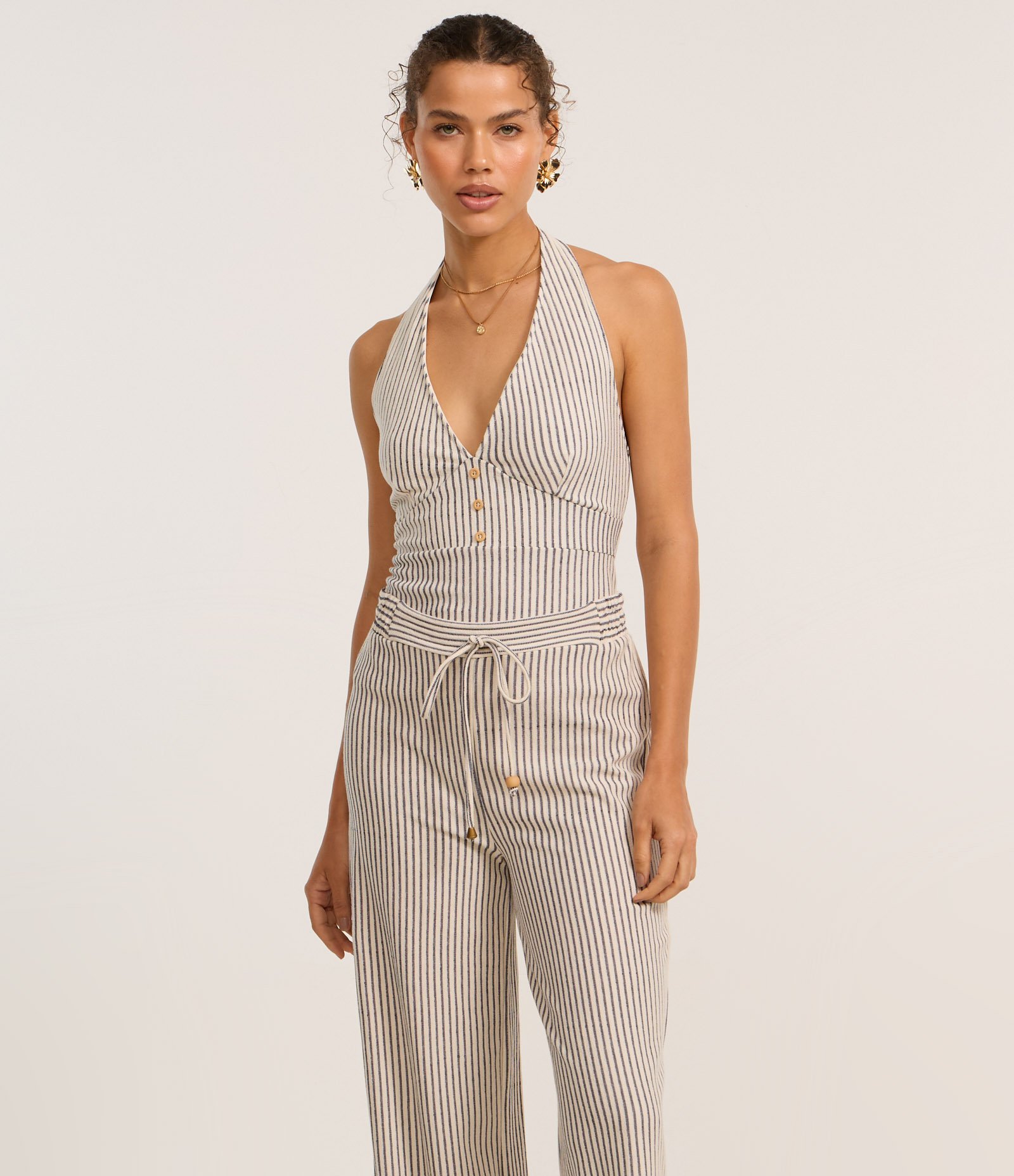 Calça Reta Texturizada com Listras e Amarração no Cós Off White 2