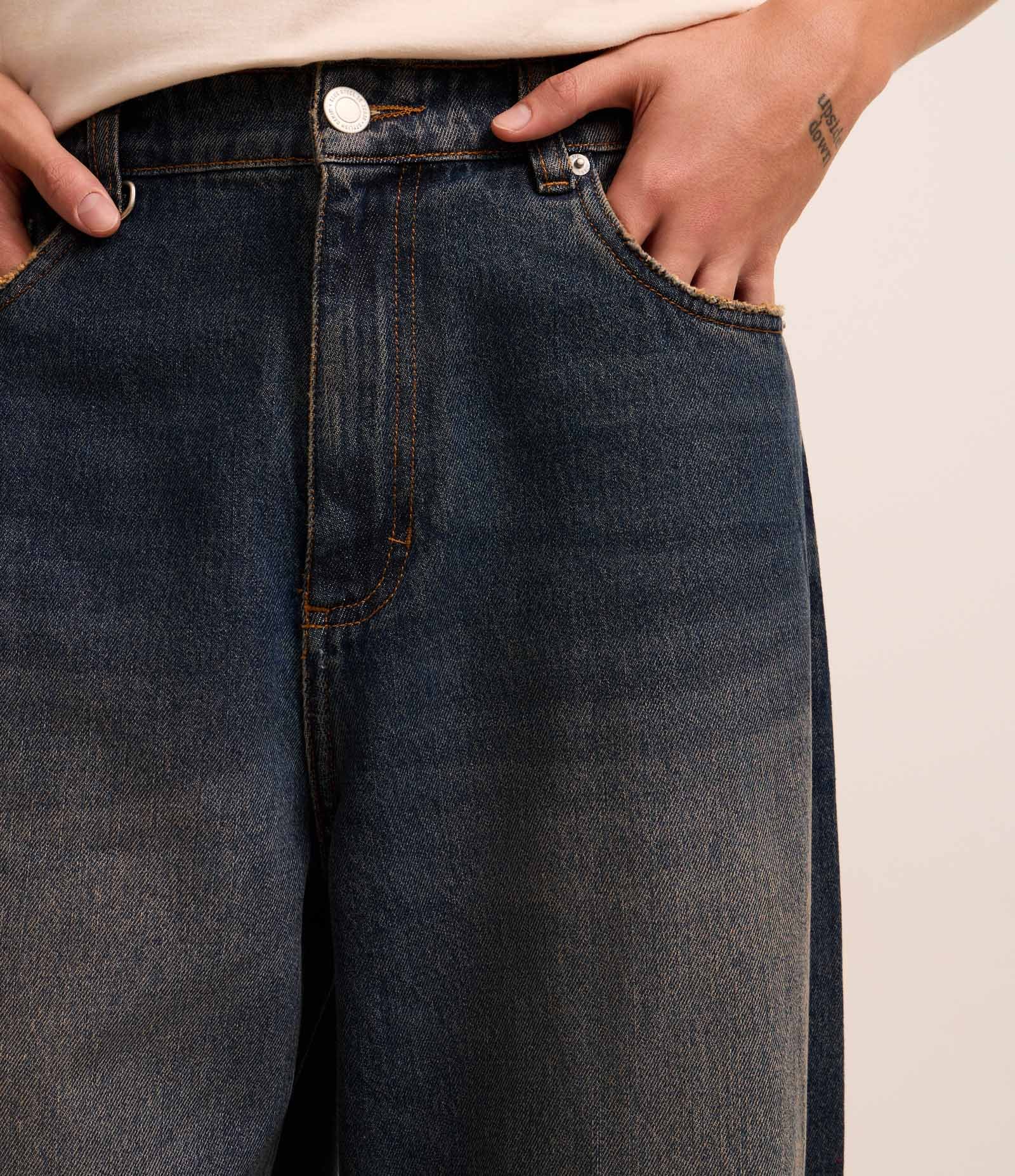 Calça Mega Baggy em Jeans com Argolas Azul Escuro 3