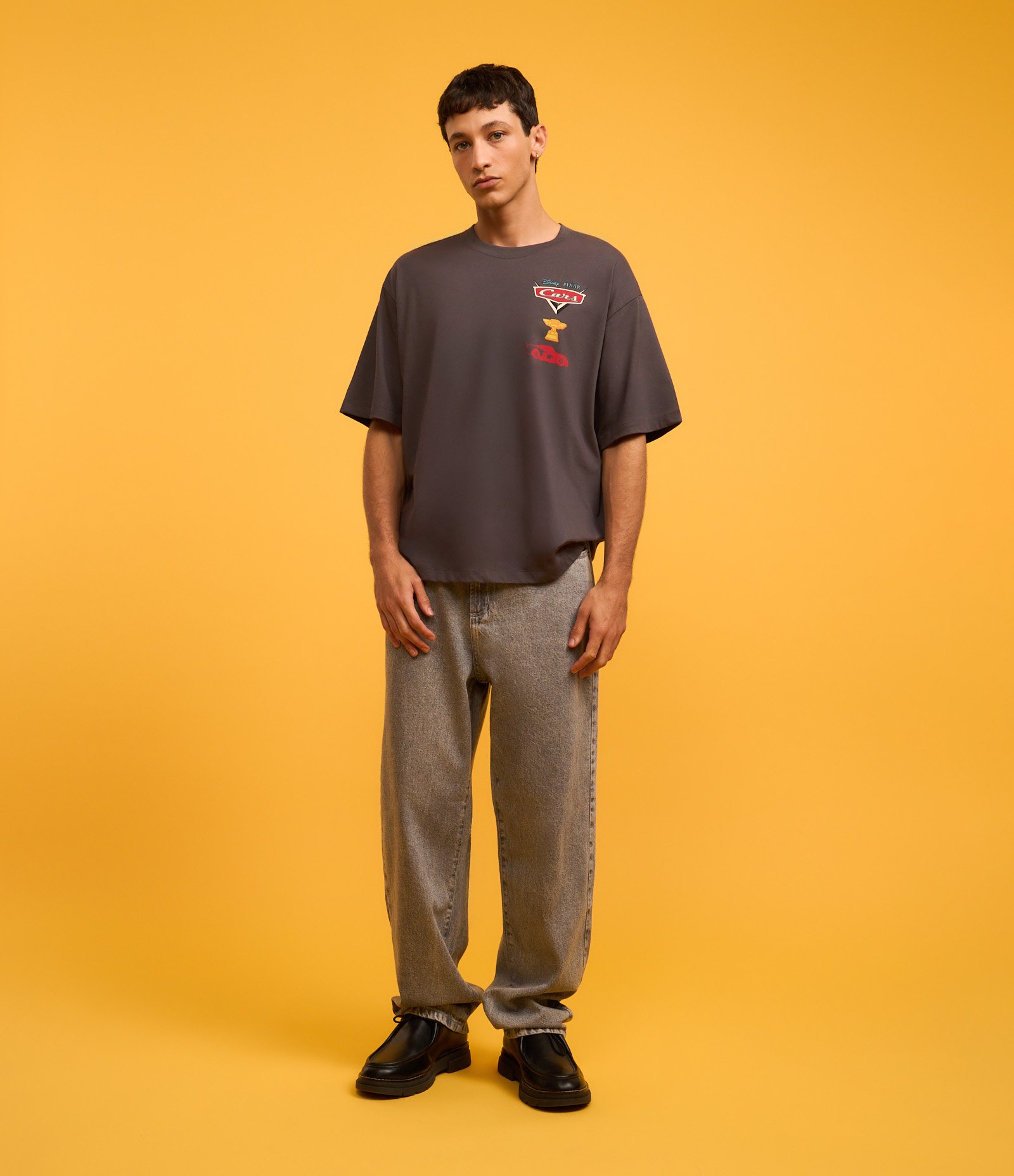 Camiseta Boxy em Algodão com Estampa do Relâmpago Mc Queen Cinza 5