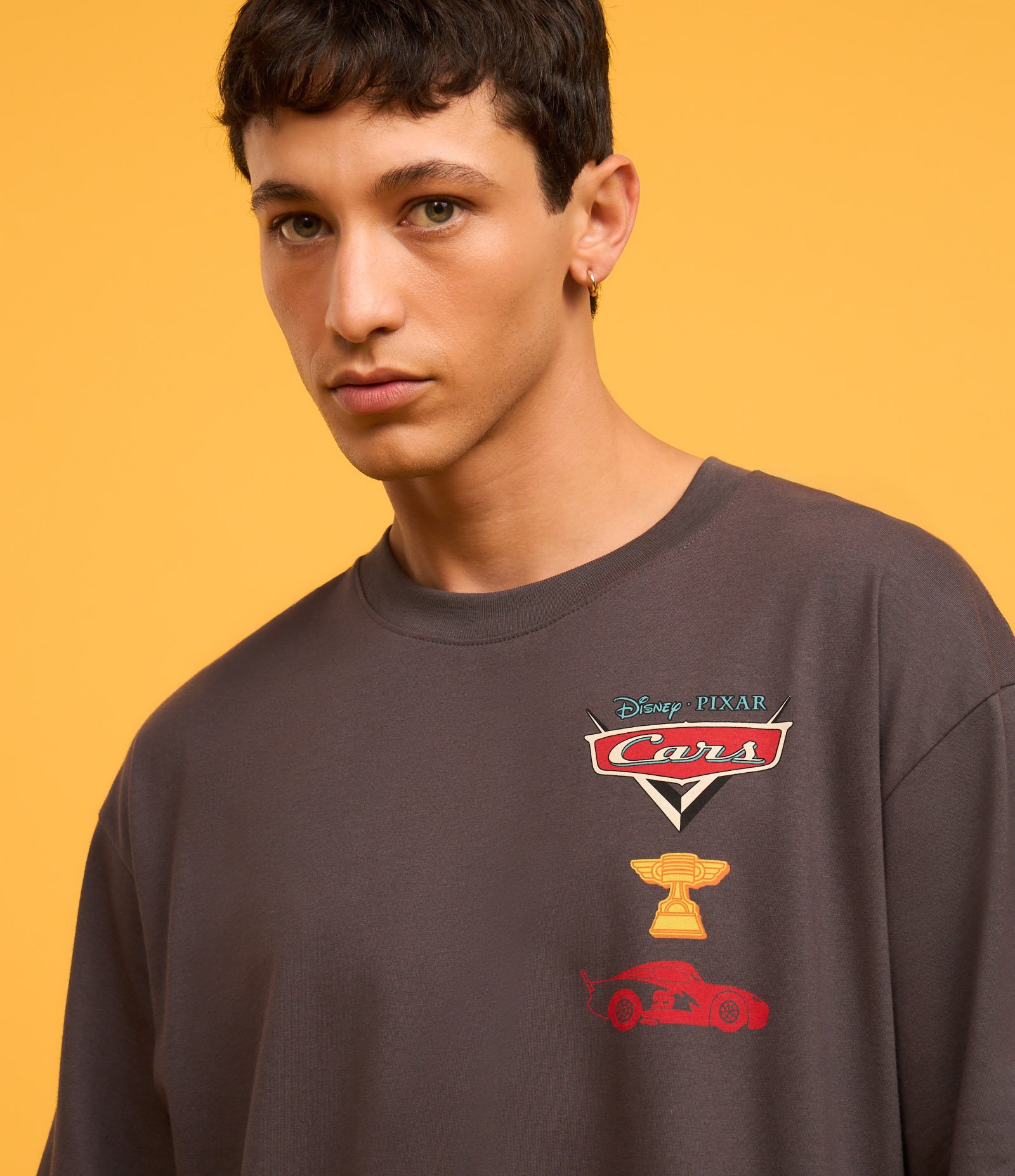 Camiseta Boxy em Algodão com Estampa do Relâmpago Mc Queen Cinza 6